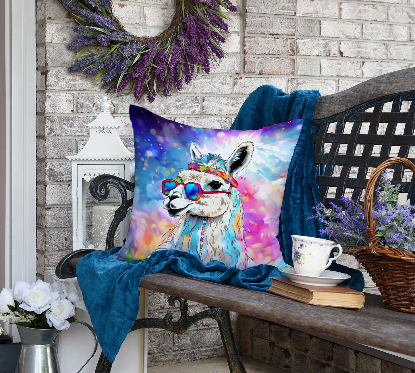 Hippie Animal Llama Throw Pillow