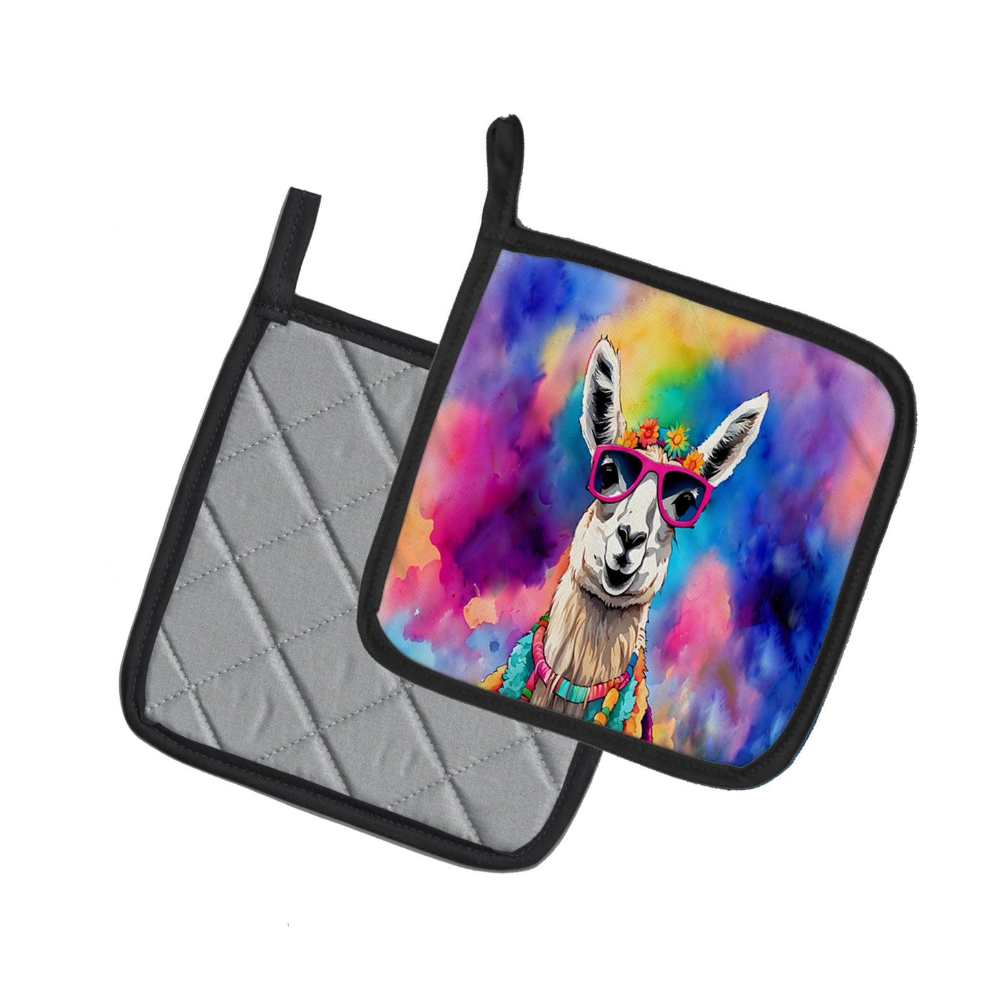 Hippie Animal Llama Pair of Pot Holders