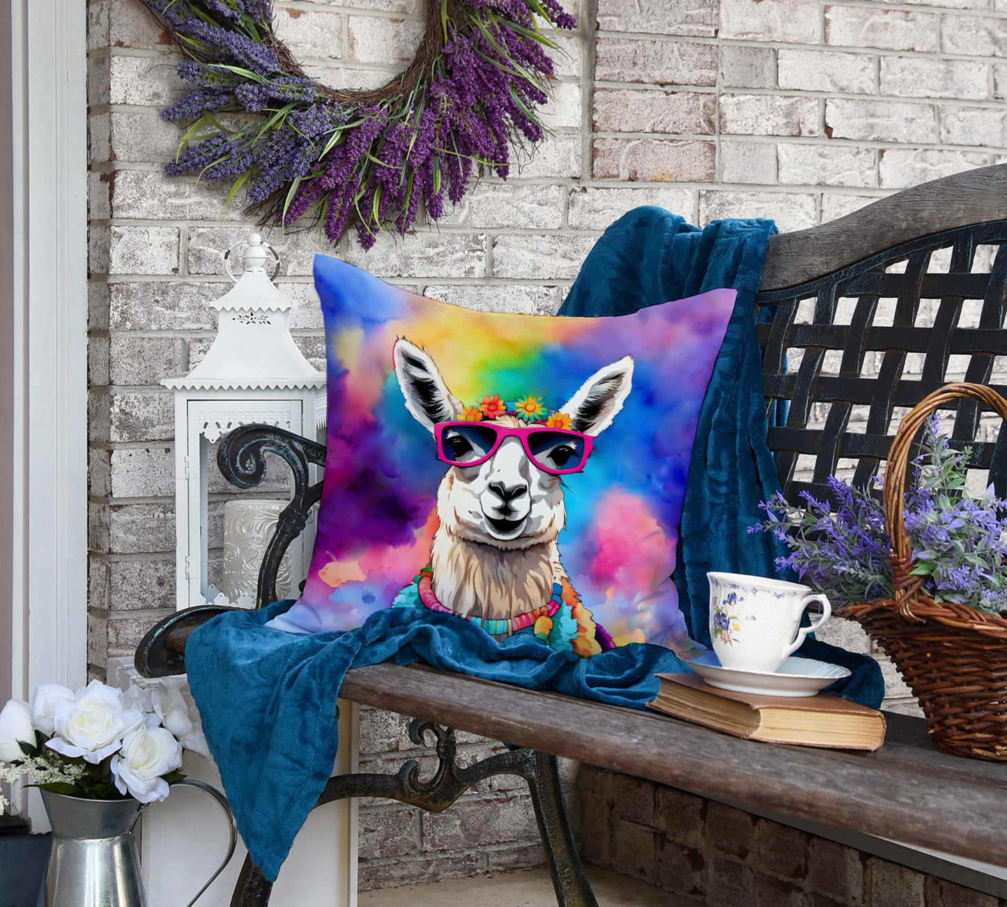 Hippie Animal Llama Throw Pillow