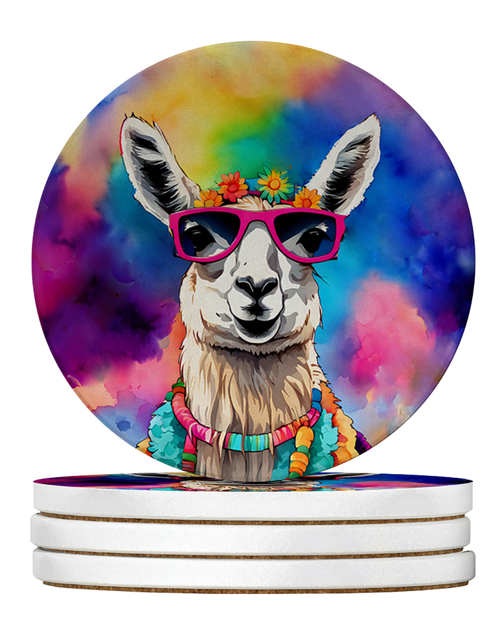 Buy this Hippie Animal Llama Large Sandstone Coasters Pack of 4