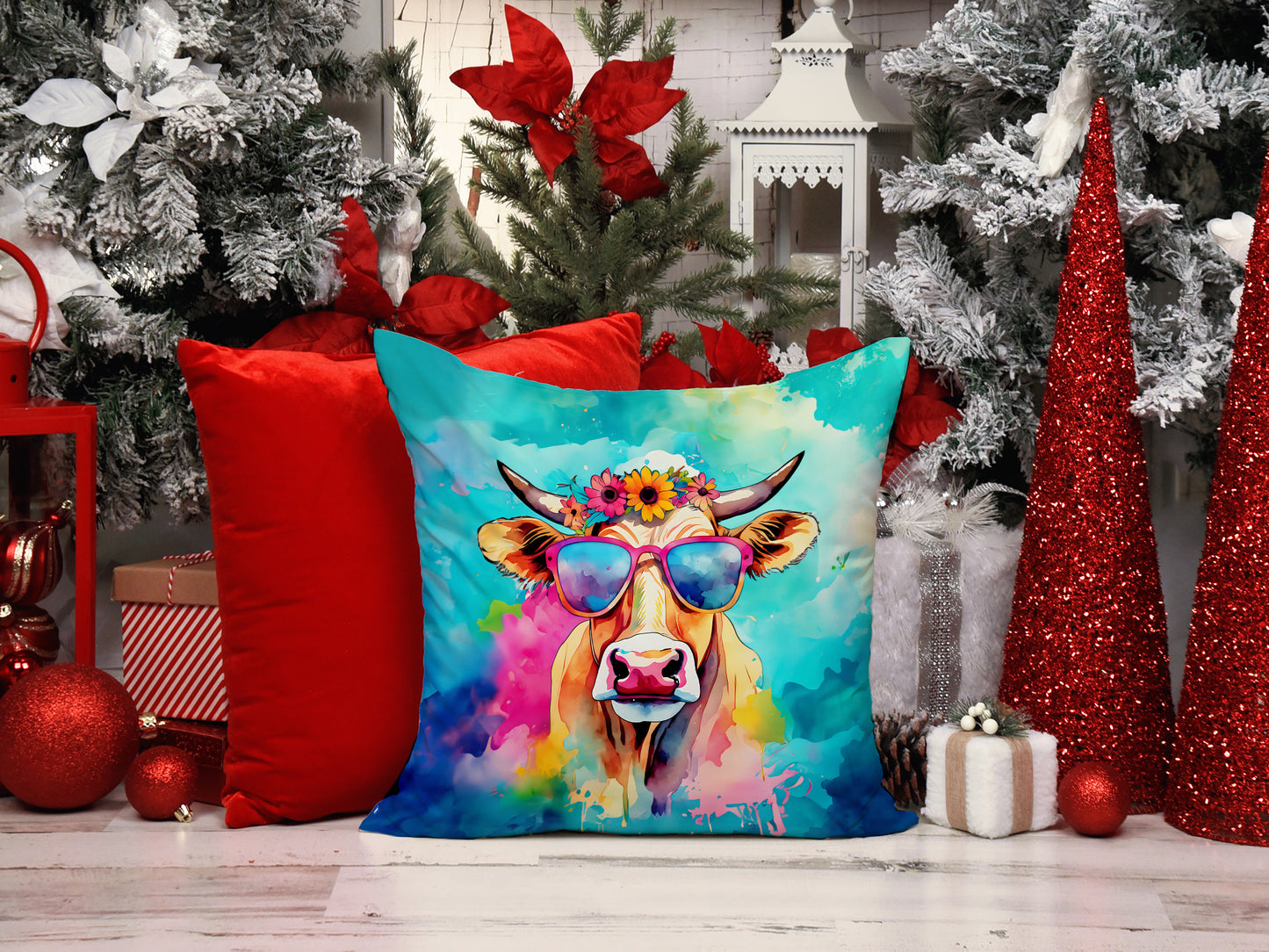 Hippie Animal Malvi Cow Throw Pillow