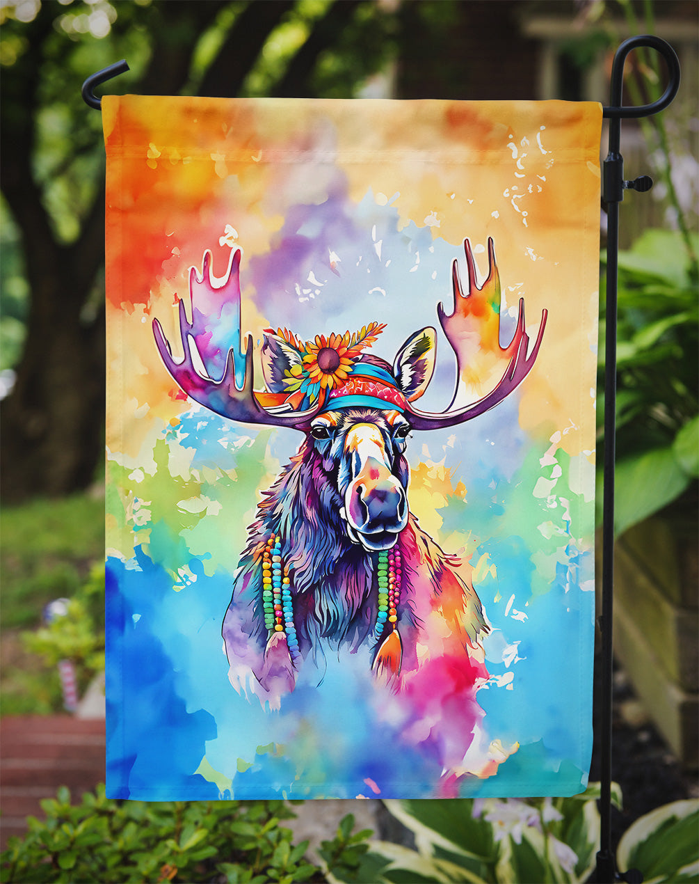 Hippie Animal Moose Garden Flag