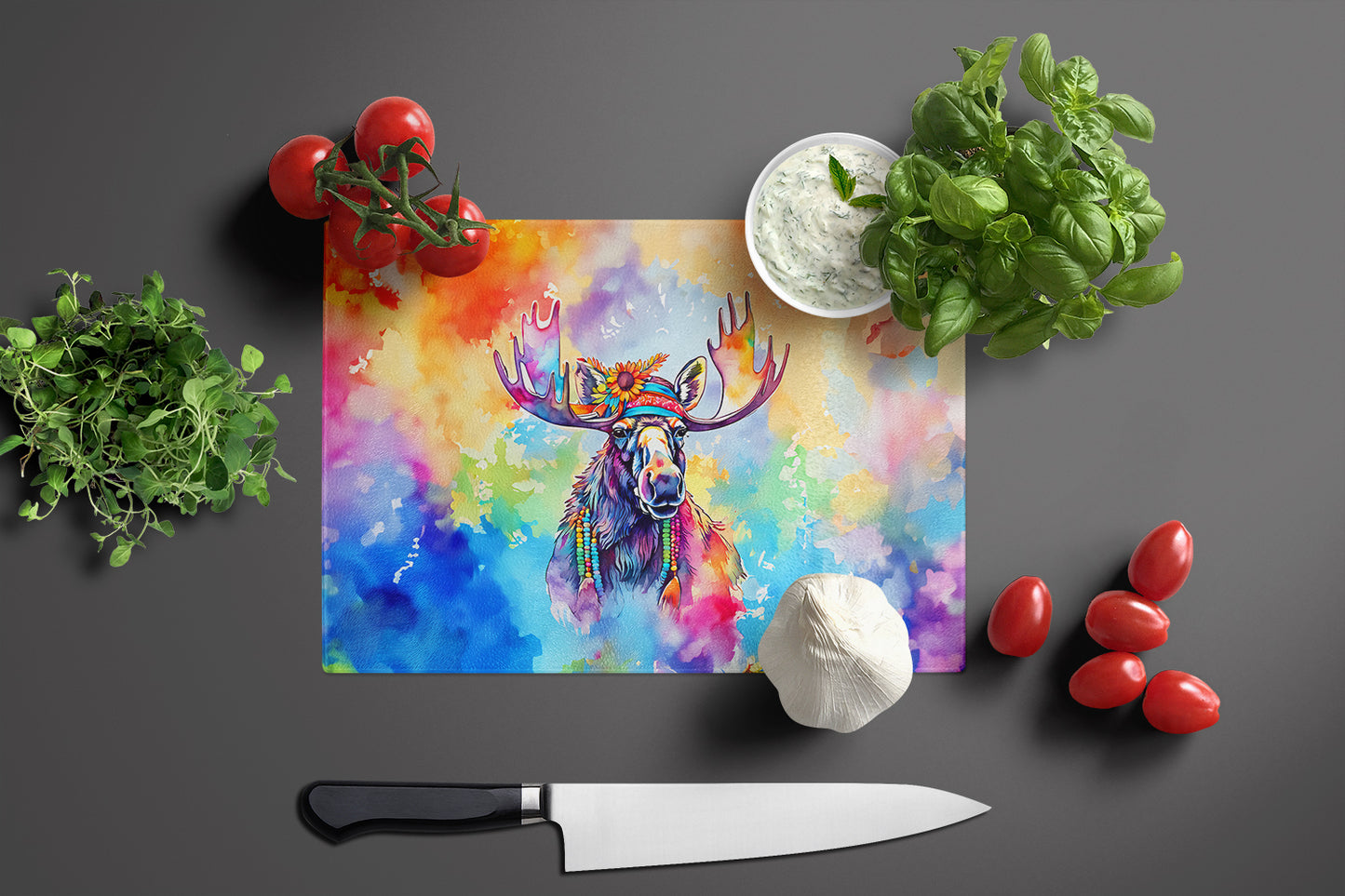 Hippie Animal Moose Glass Cutting Board