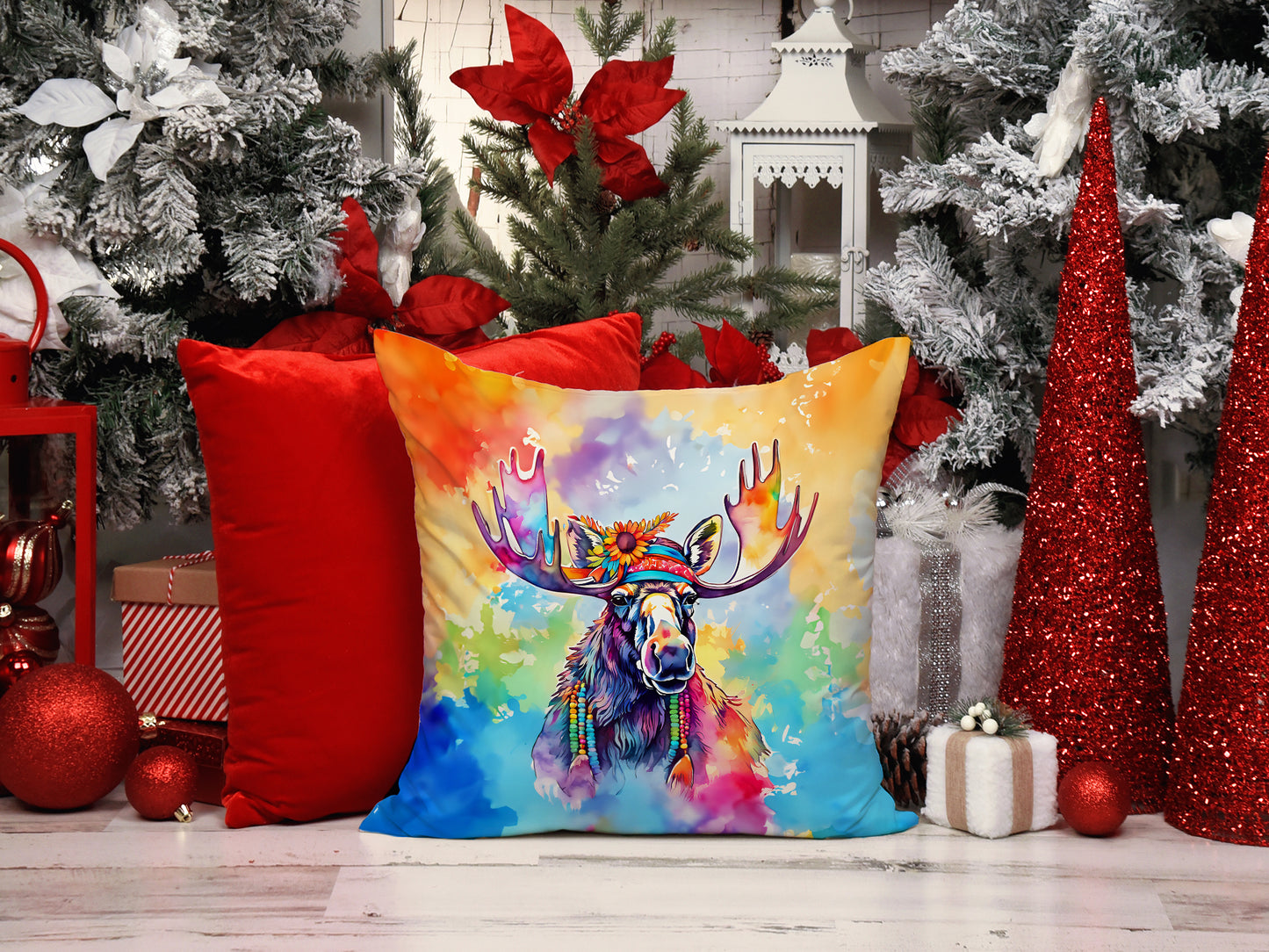 Hippie Animal Moose Throw Pillow