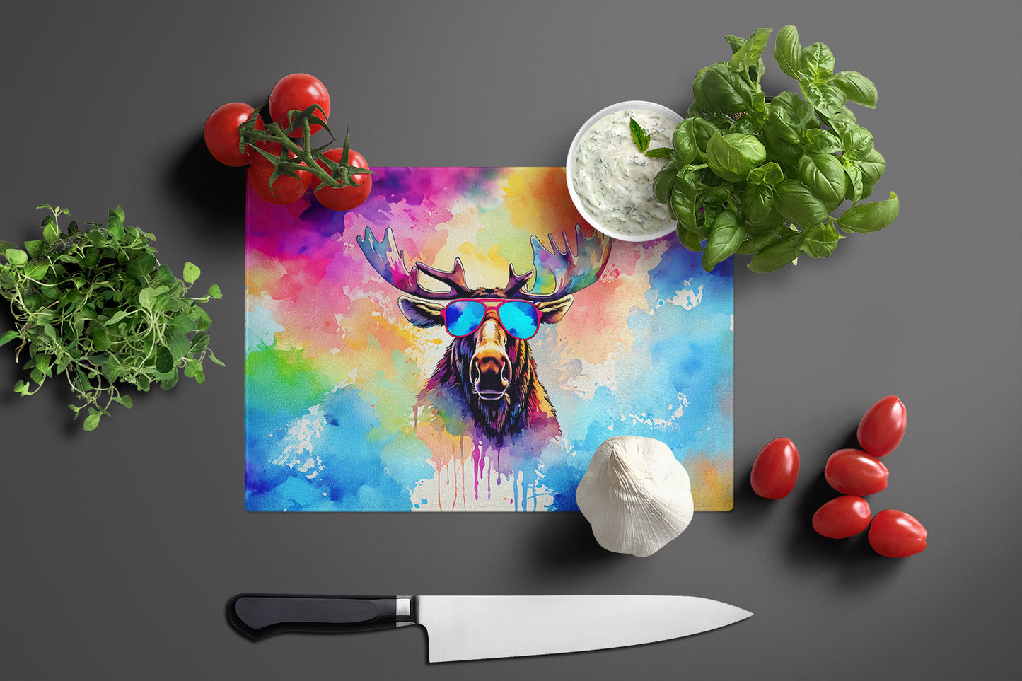 Hippie Animal Moose Glass Cutting Board