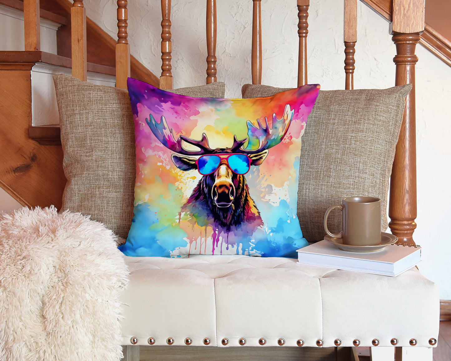 Hippie Animal Moose Throw Pillow