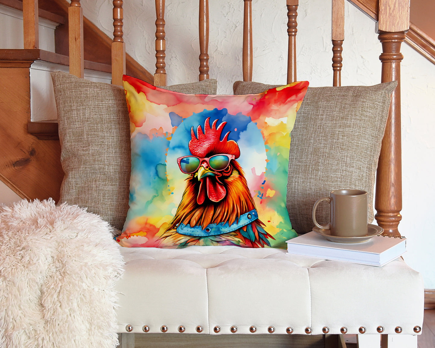 Hippie Animal Red Rooster Throw Pillow