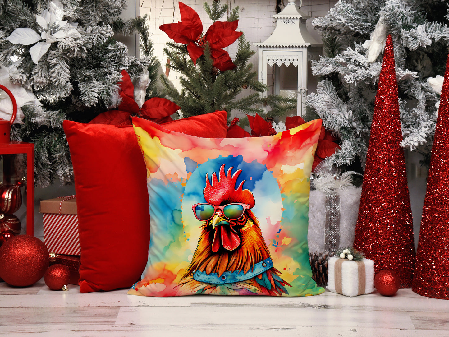 Hippie Animal Red Rooster Throw Pillow