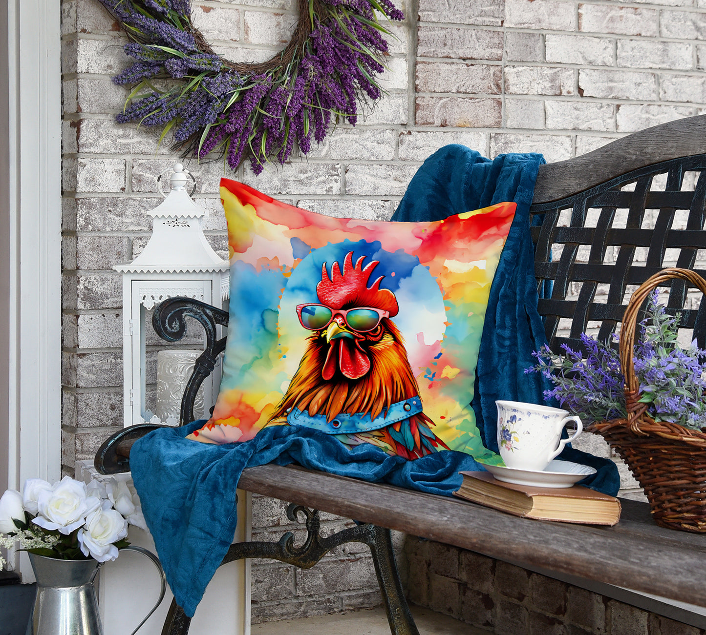 Hippie Animal Red Rooster Throw Pillow