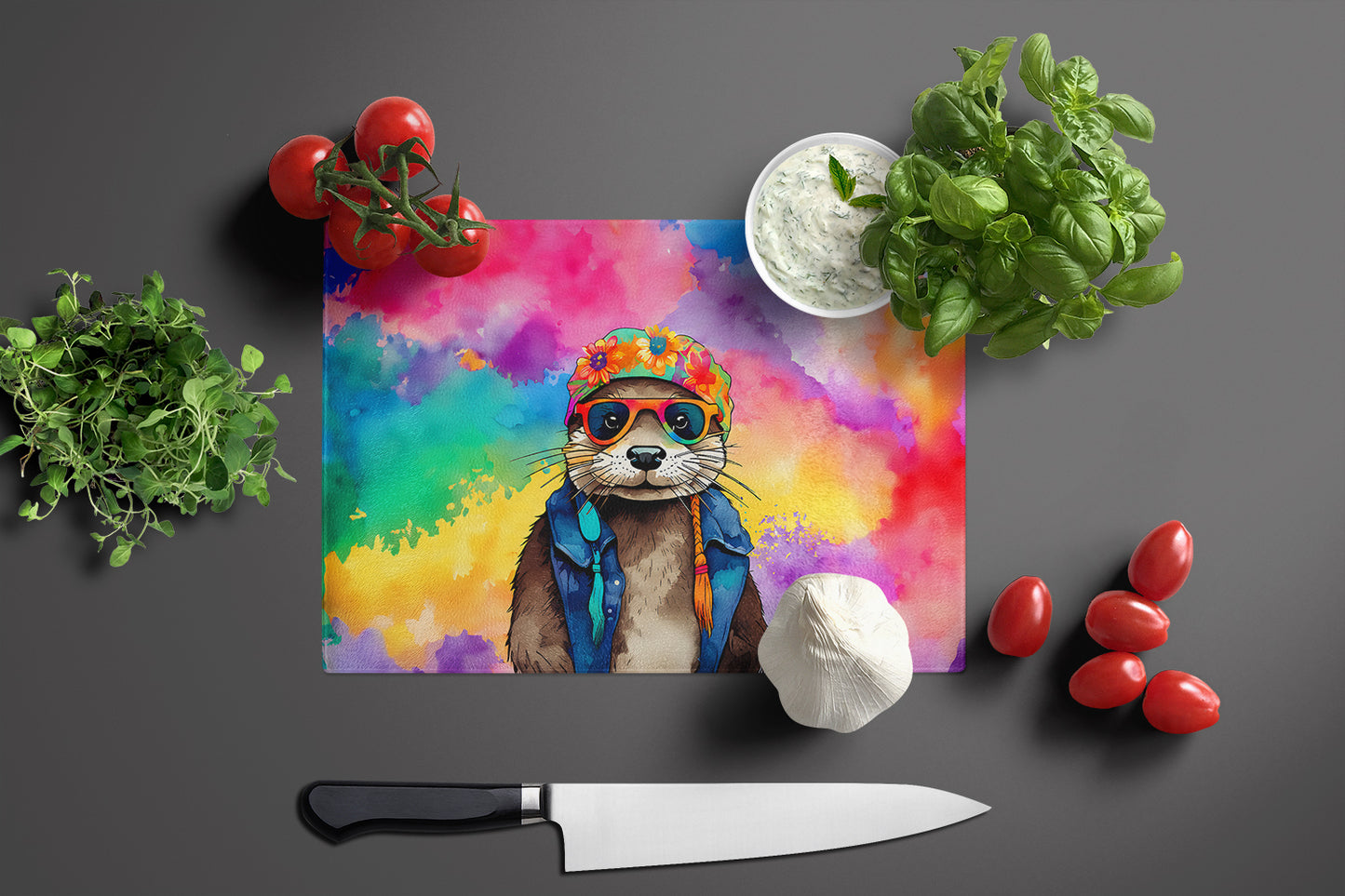 Hippie Animal Otter Glass Cutting Board