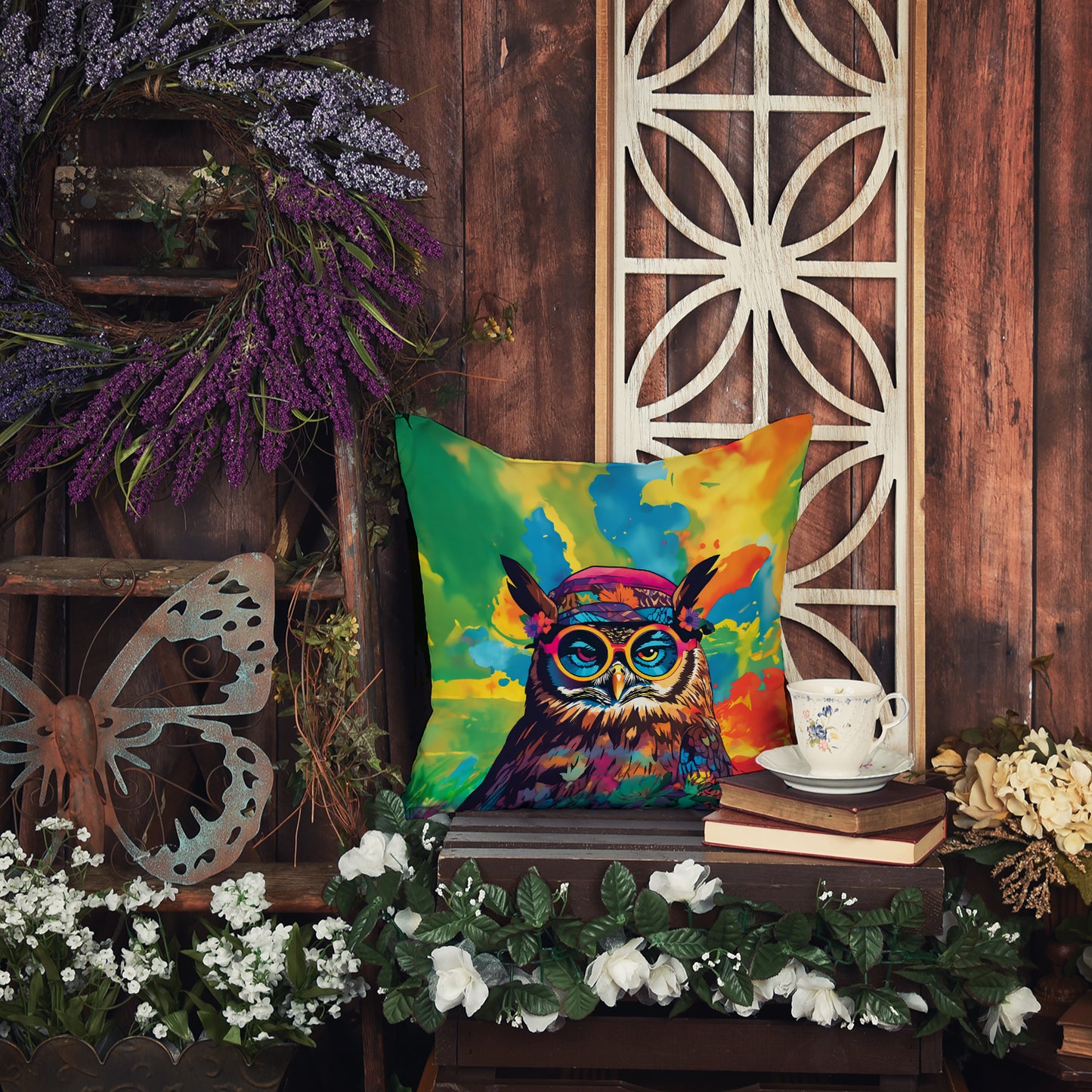 Hippie Animal Owl Throw Pillow