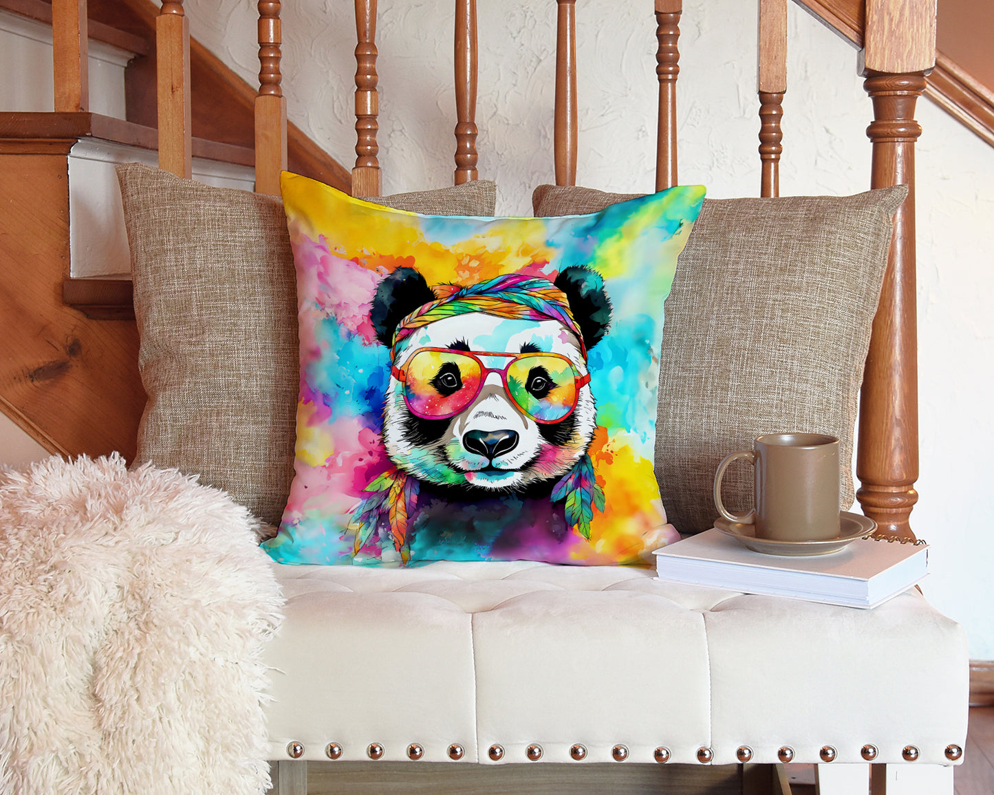 Hippie Animal Panda Throw Pillow