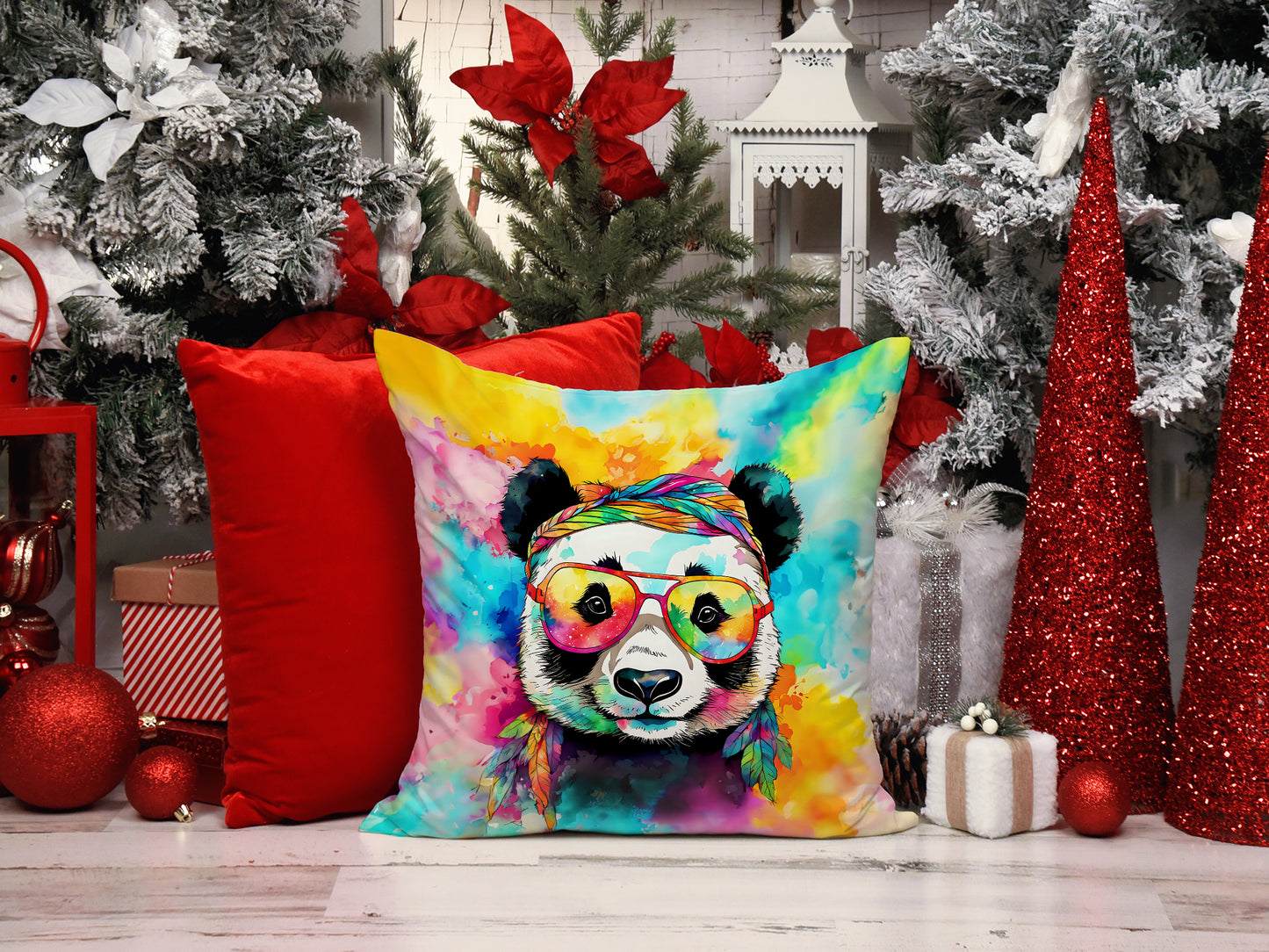 Hippie Animal Panda Throw Pillow