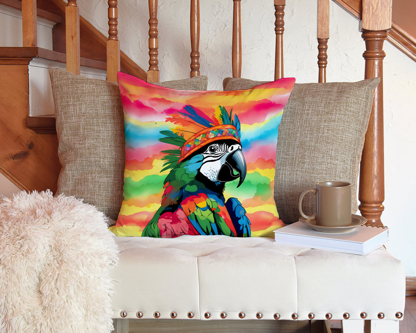 Hippie Animal Parrot Throw Pillow