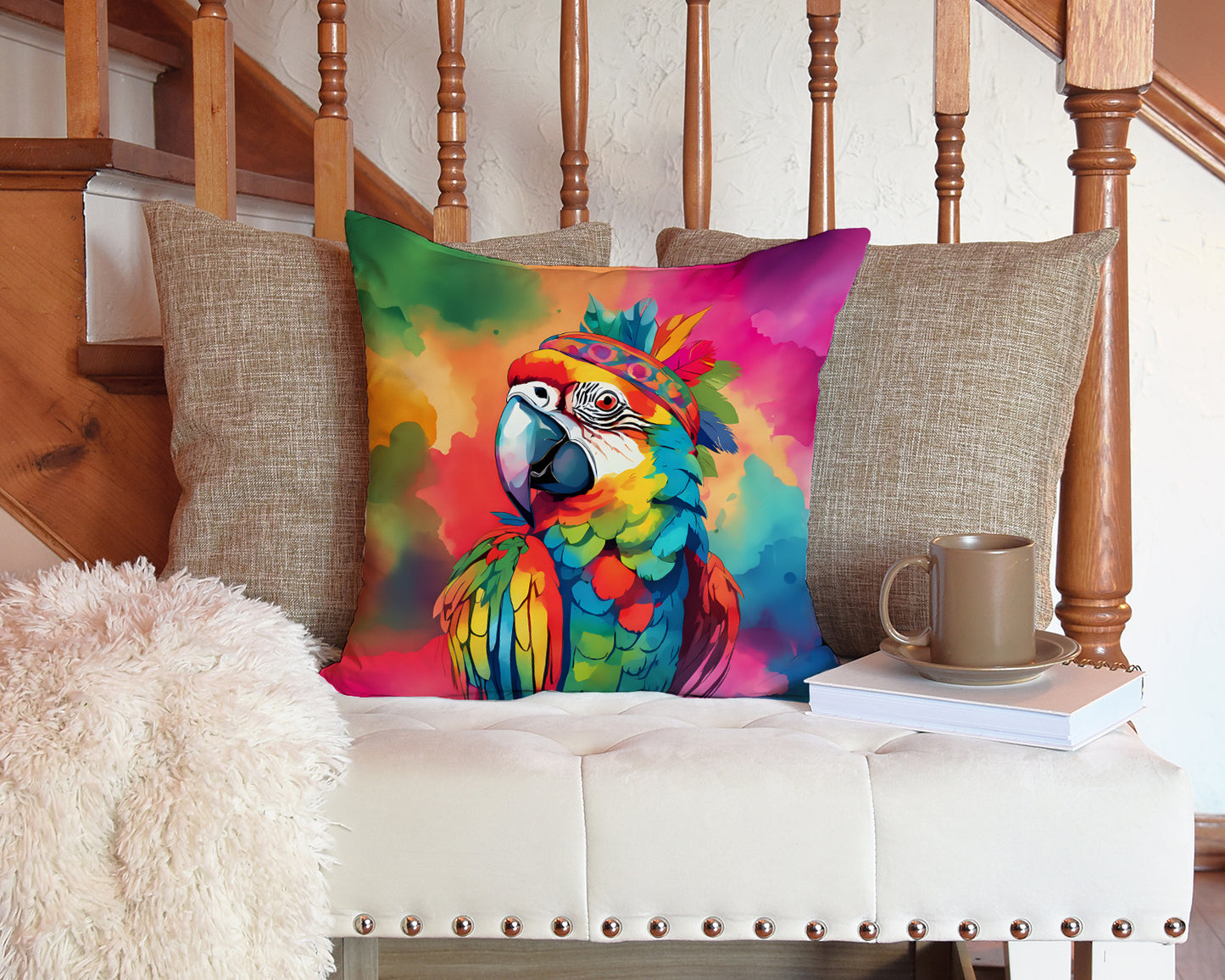 Hippie Animal Parrot Throw Pillow