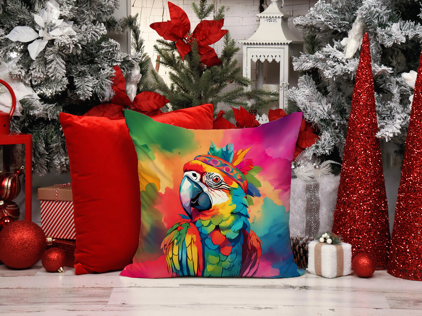 Hippie Animal Parrot Throw Pillow