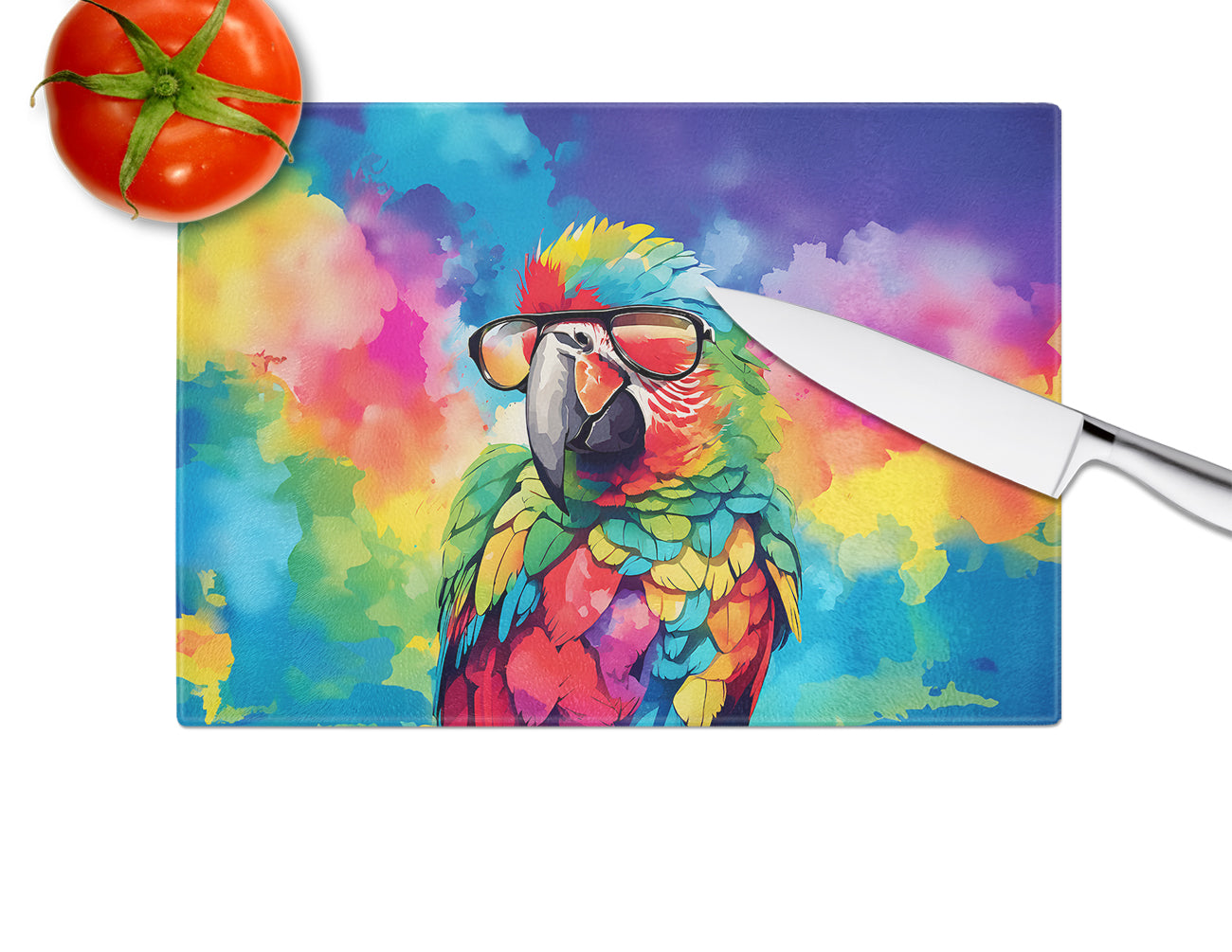 Hippie Animal Parrot Glass Cutting Board