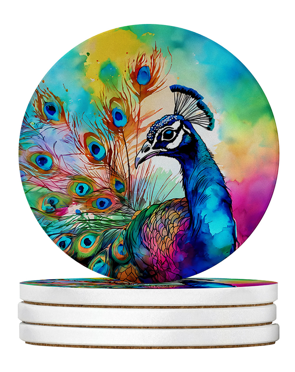 Buy this Hippie Animal Peacock Large Sandstone Coasters Pack of 4