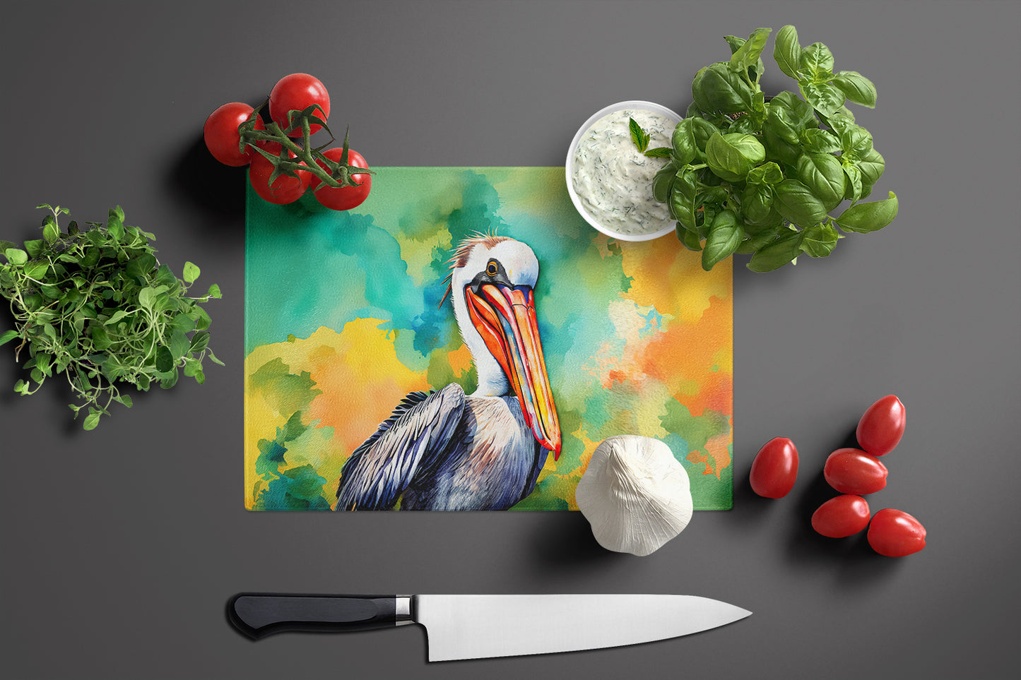 Hippie Animal Pelican Glass Cutting Board