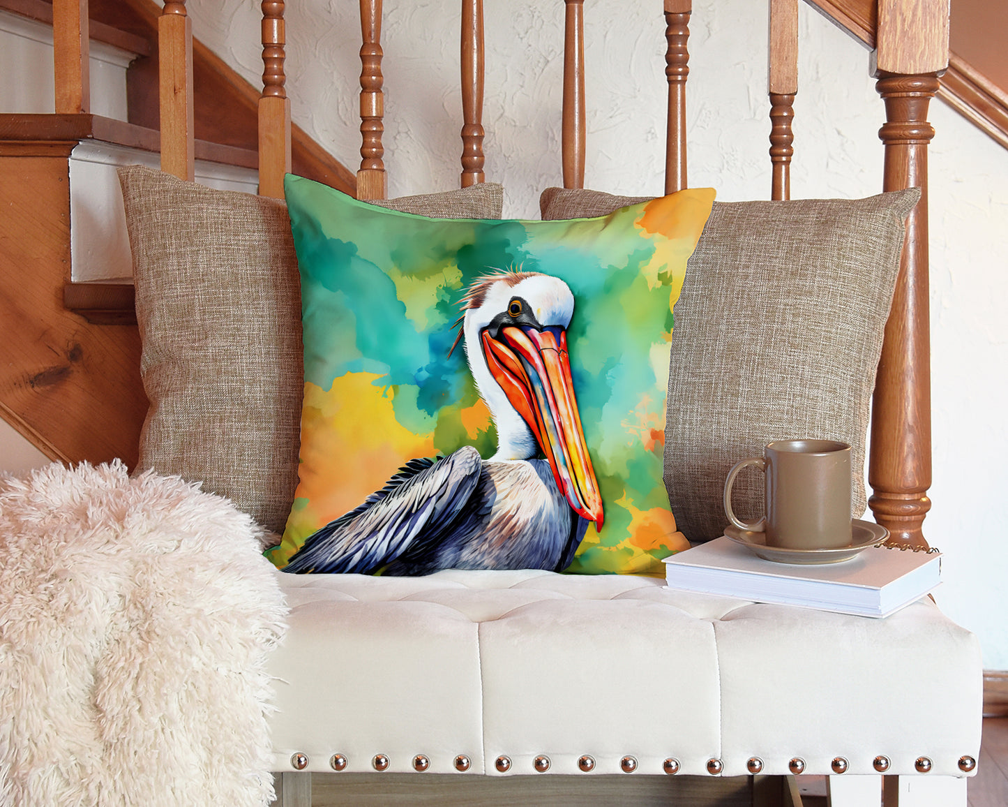 Hippie Animal Pelican Throw Pillow