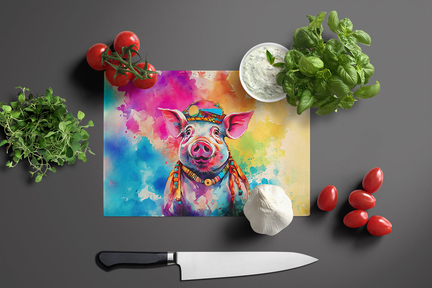 Hippie Animal Pig Glass Cutting Board