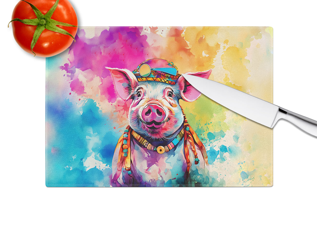 Hippie Animal Pig Glass Cutting Board