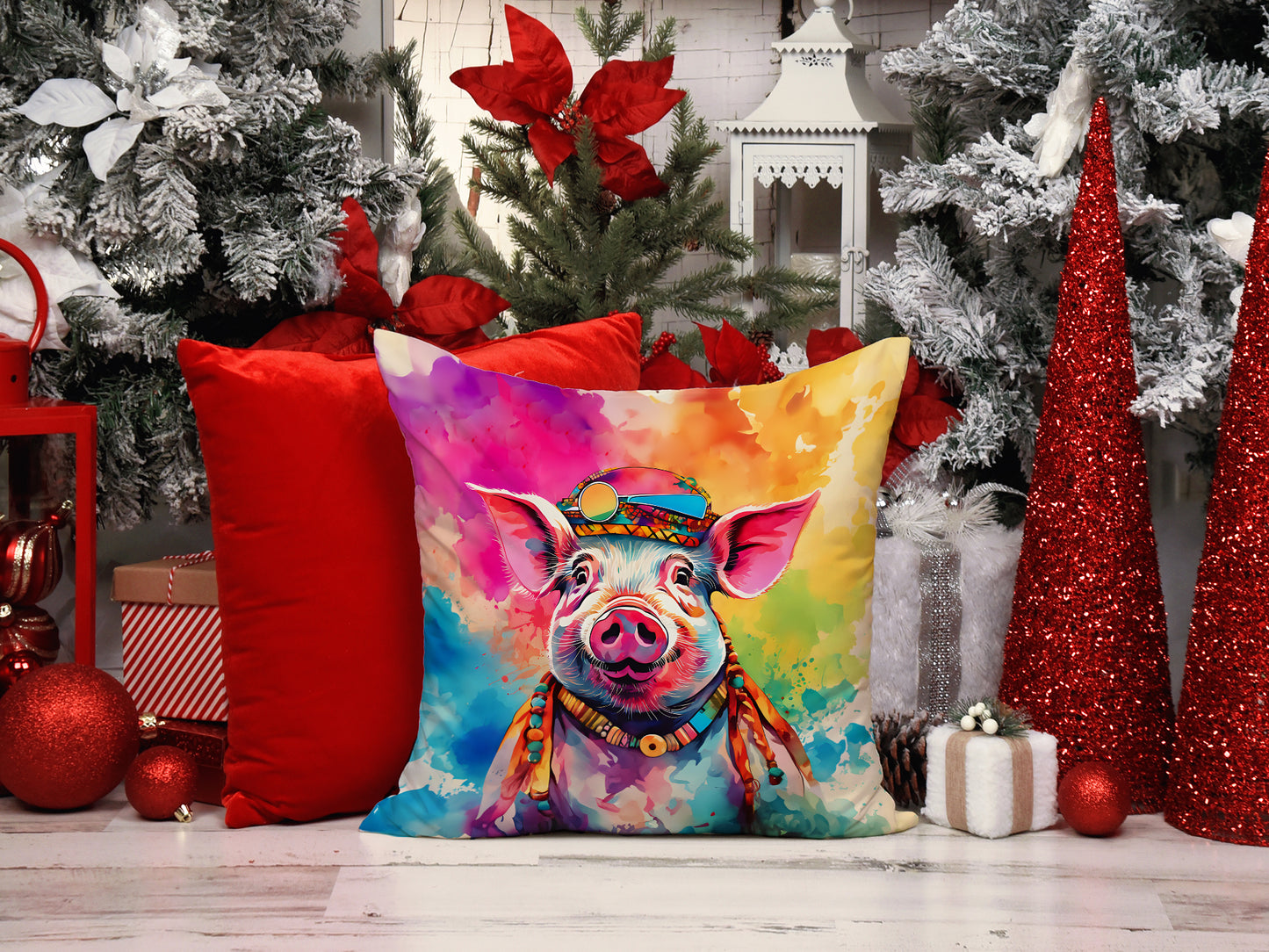 Hippie Animal Pig Throw Pillow