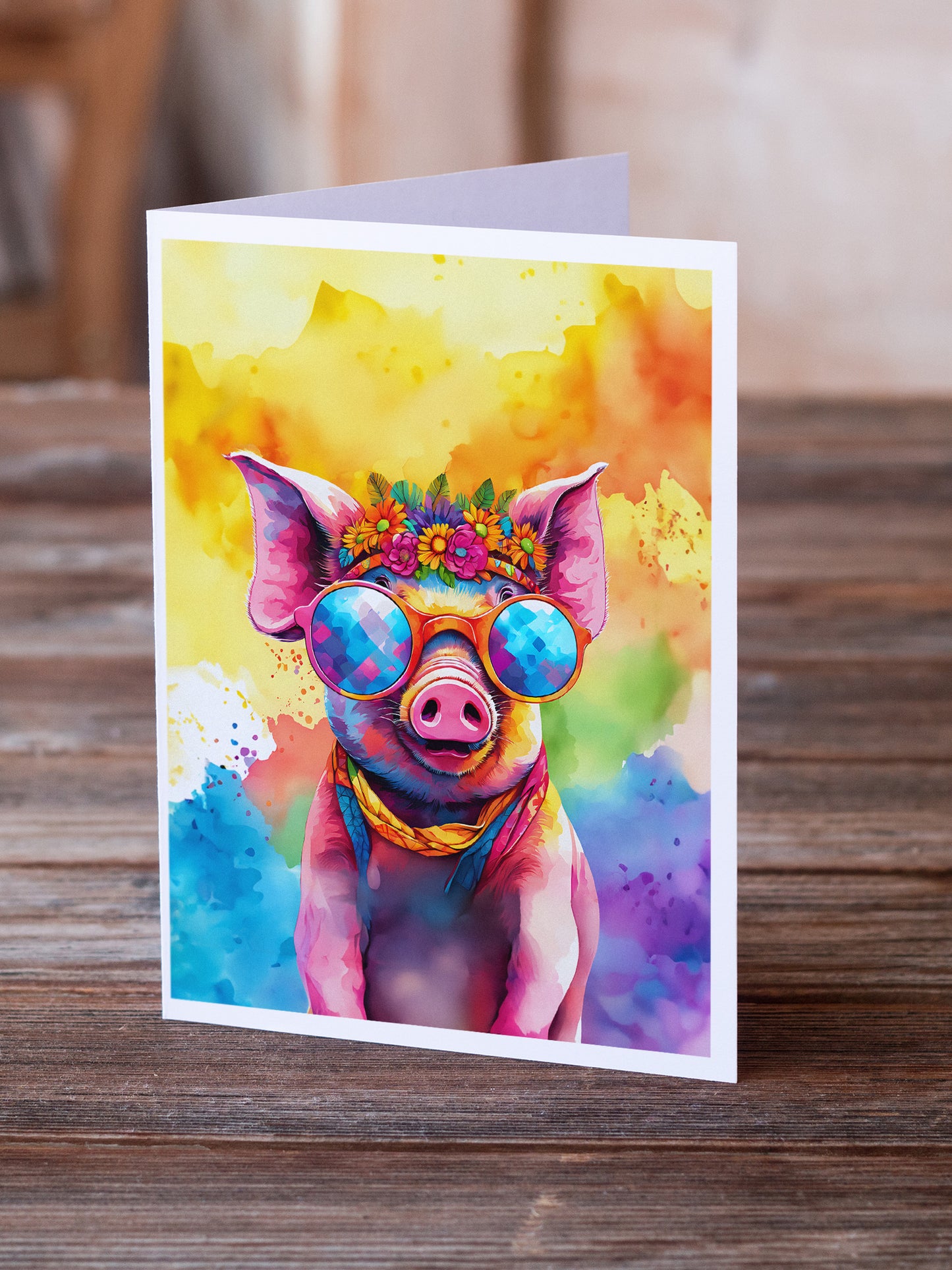 Hippie Animal Pig Greeting Cards Pack of 8