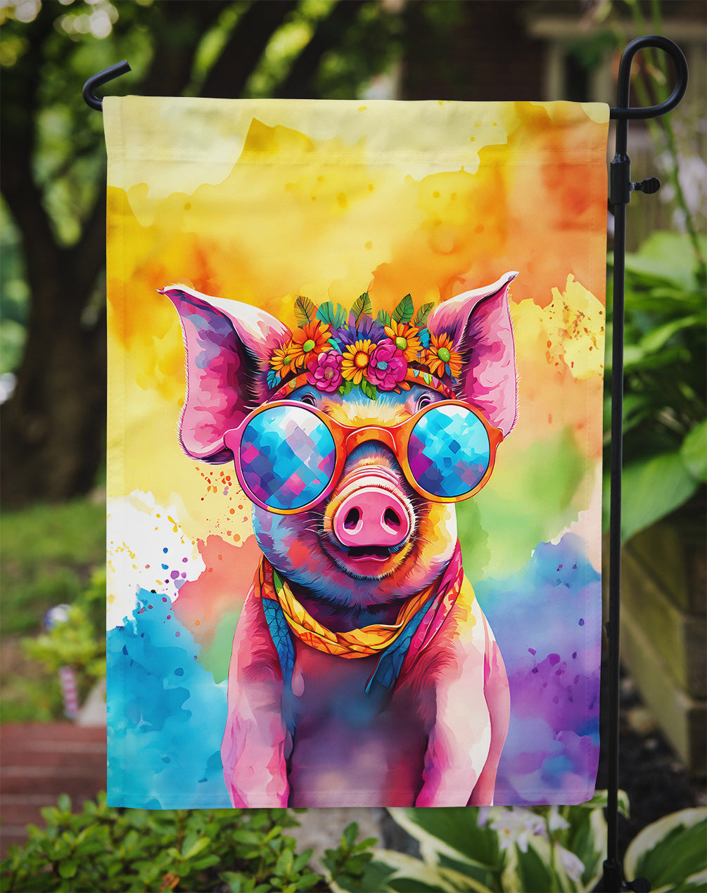 Hippie Animal Pig Garden Flag