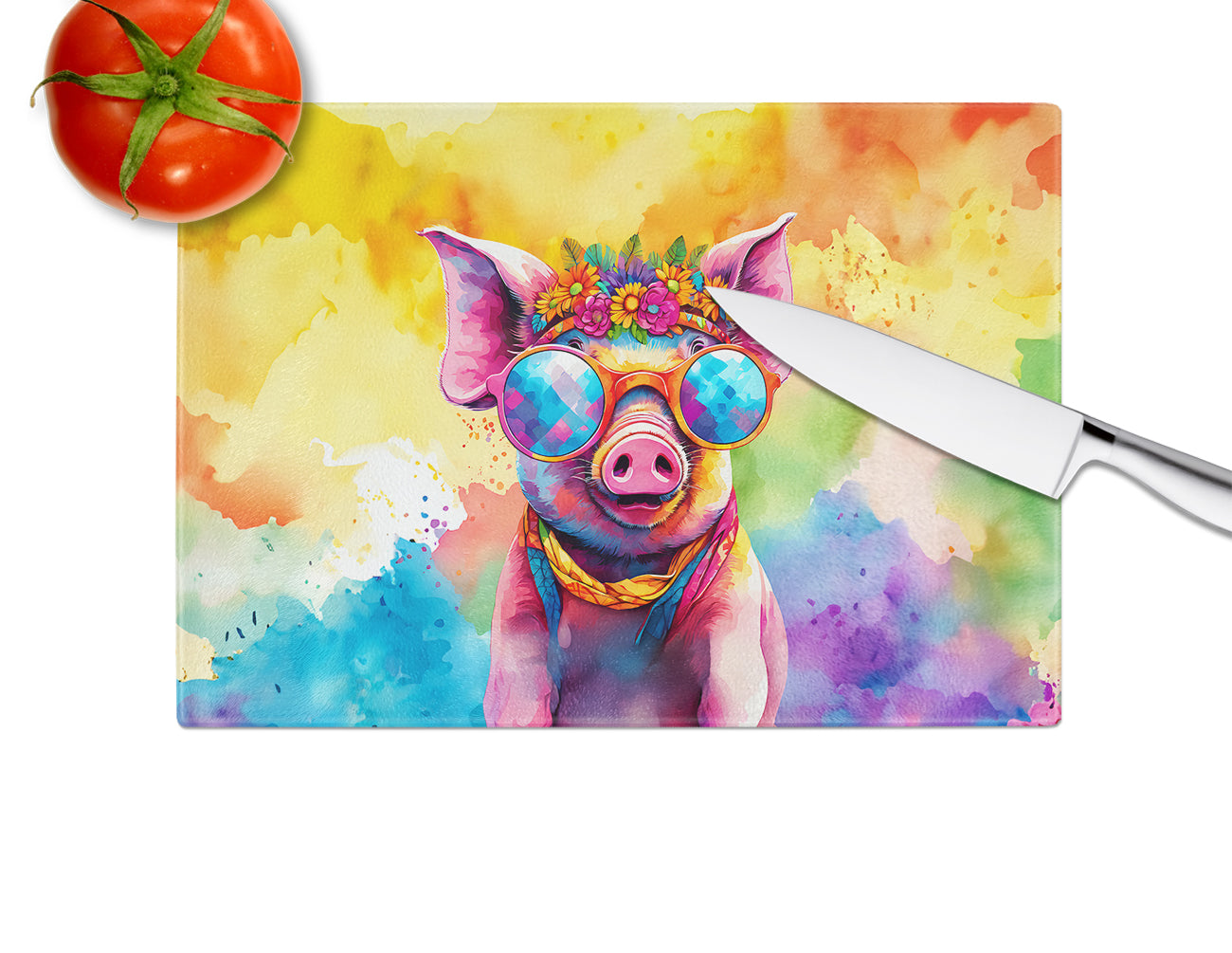 Hippie Animal Pig Glass Cutting Board