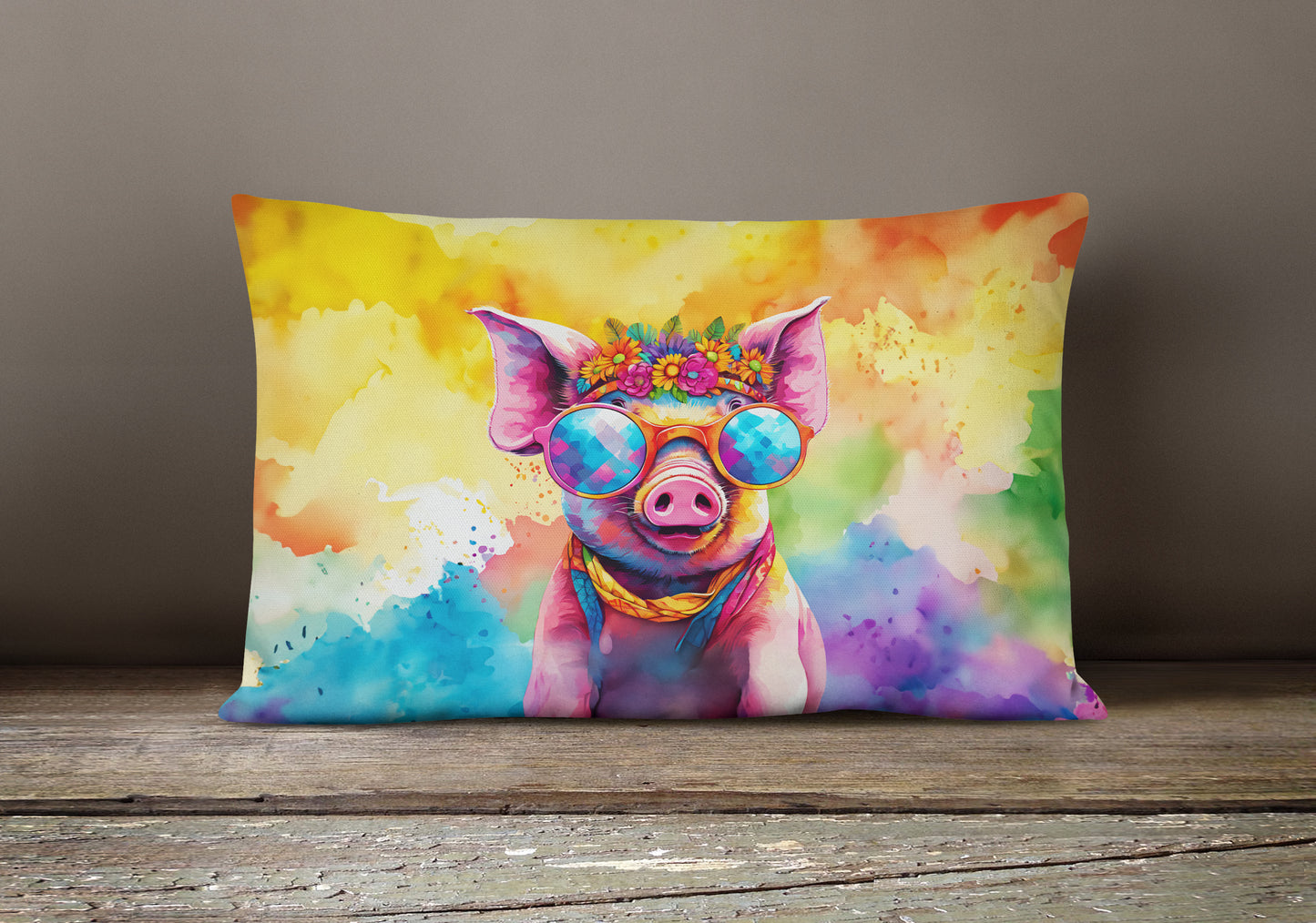 Hippie Animal Pig Throw Pillow