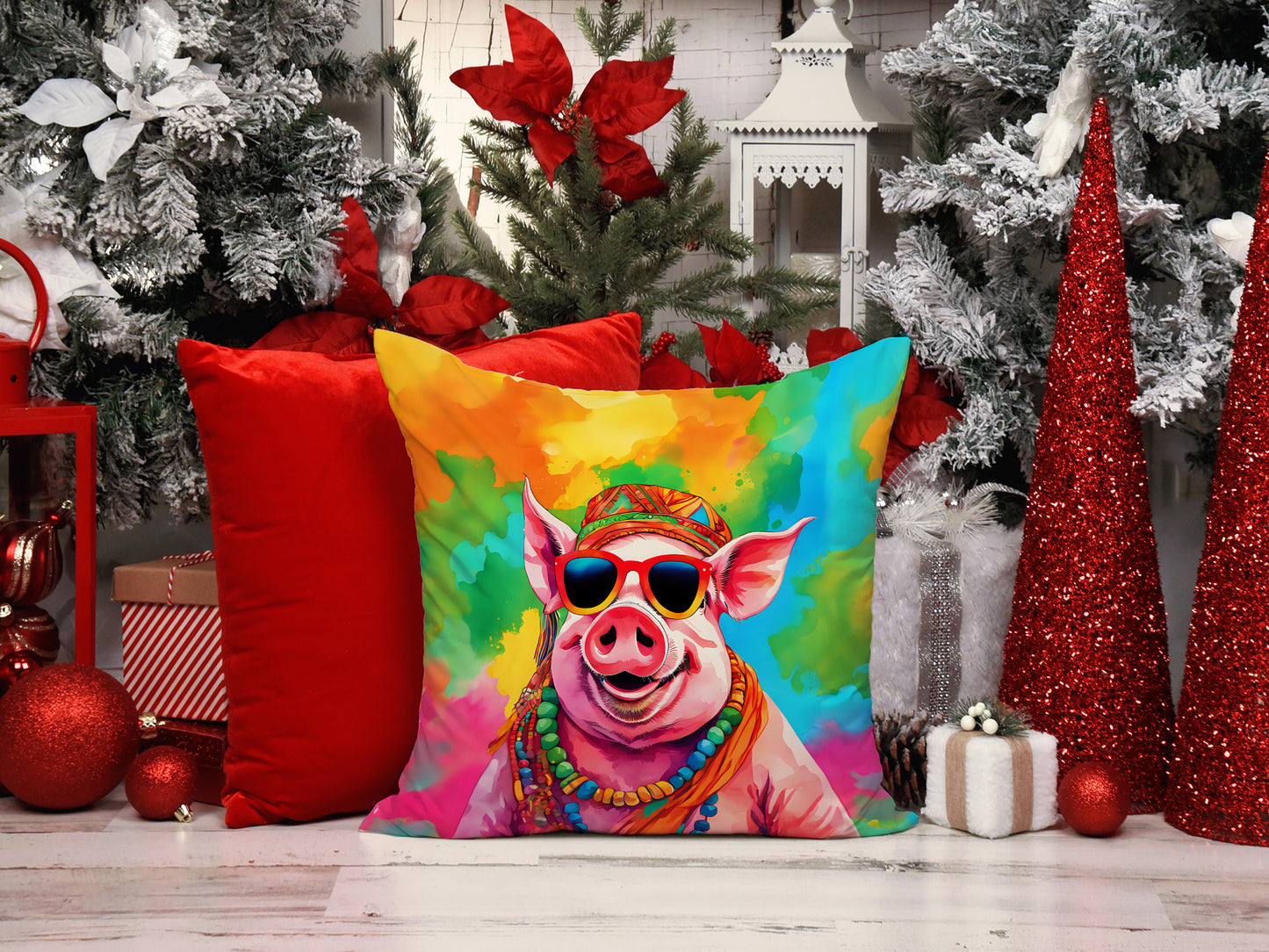 Hippie Animal Pig Throw Pillow