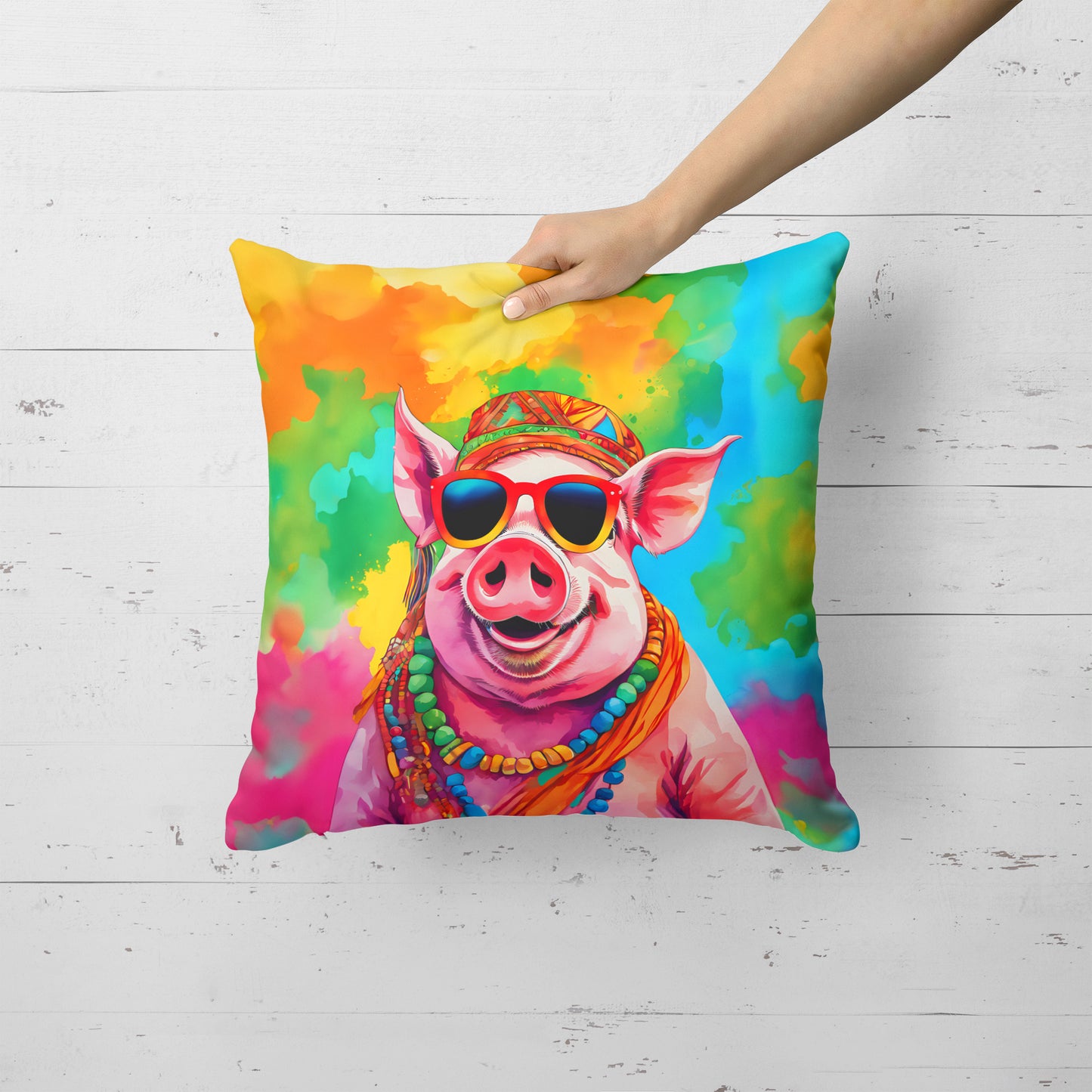 Hippie Animal Pig Throw Pillow