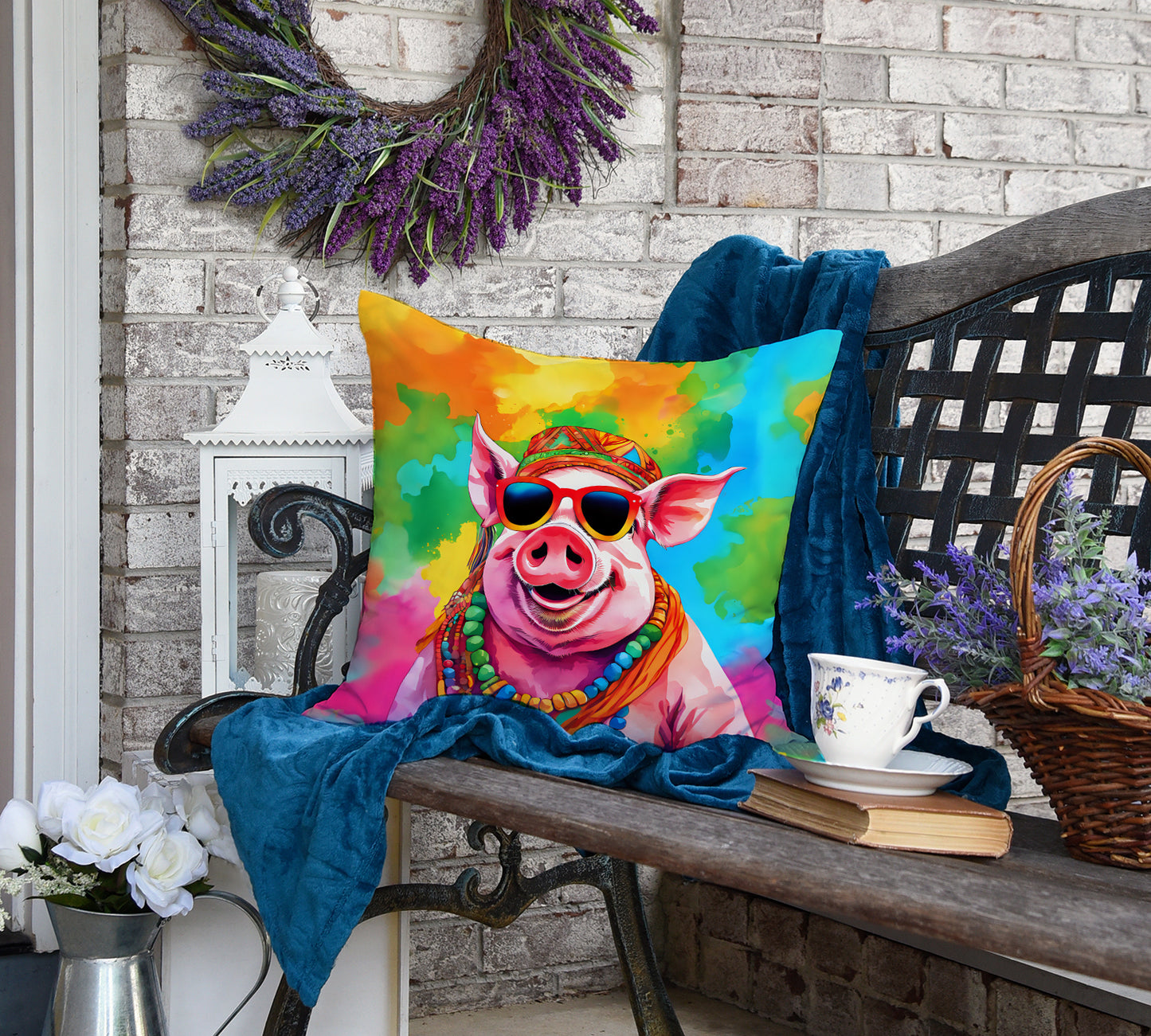 Hippie Animal Pig Throw Pillow