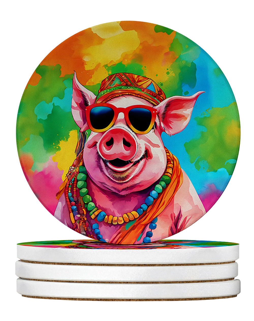 Buy this Hippie Animal Pig Large Sandstone Coasters Pack of 4