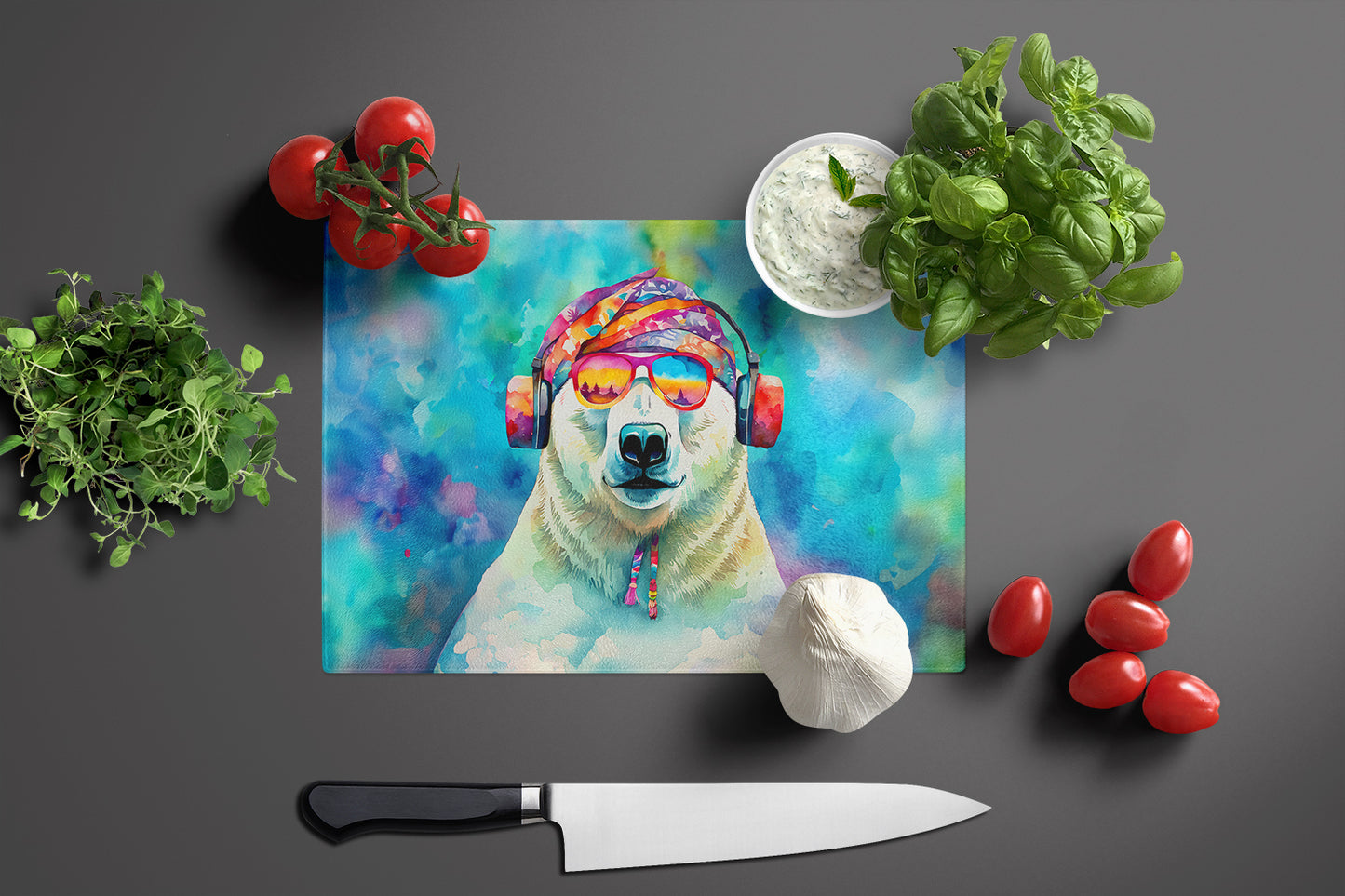 Hippie Animal Polar Bear Glass Cutting Board