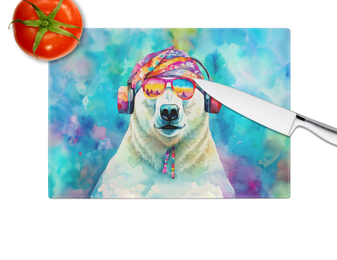 Hippie Animal Polar Bear Glass Cutting Board