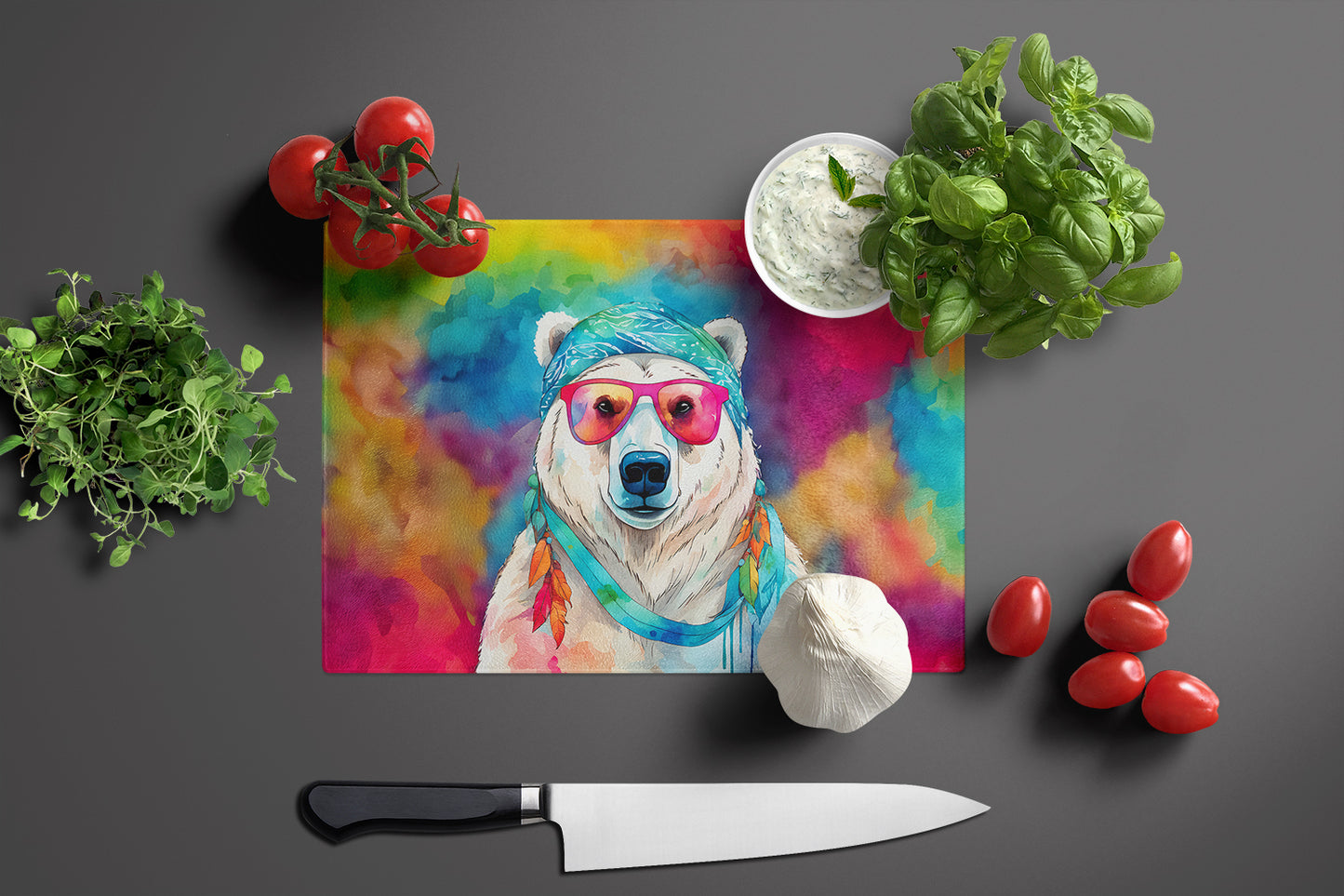 Hippie Animal Polar Bear Glass Cutting Board