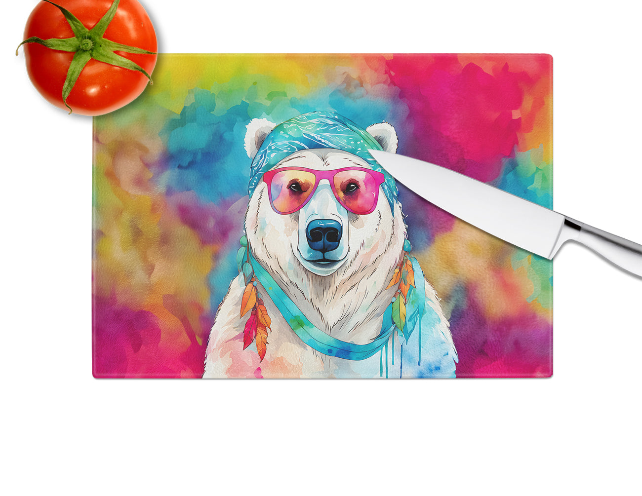 Hippie Animal Polar Bear Glass Cutting Board