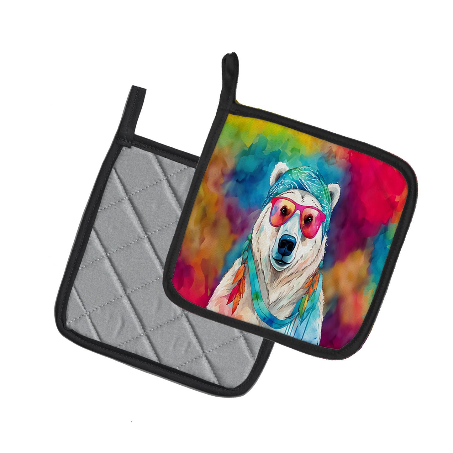 Hippie Animal Polar Bear Pair of Pot Holders