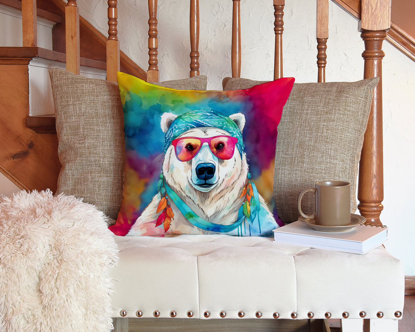 Hippie Animal Polar Bear Throw Pillow