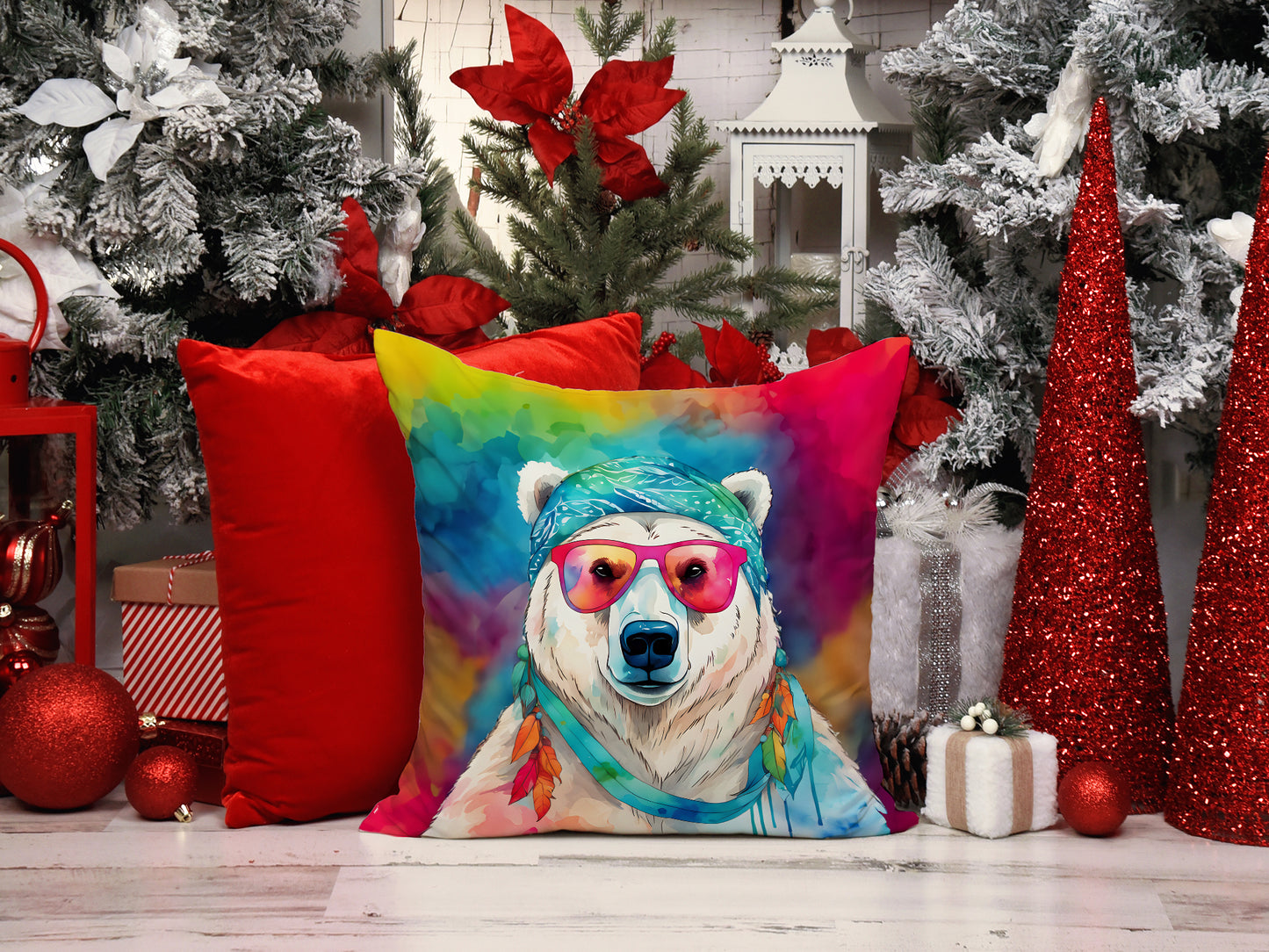 Hippie Animal Polar Bear Throw Pillow