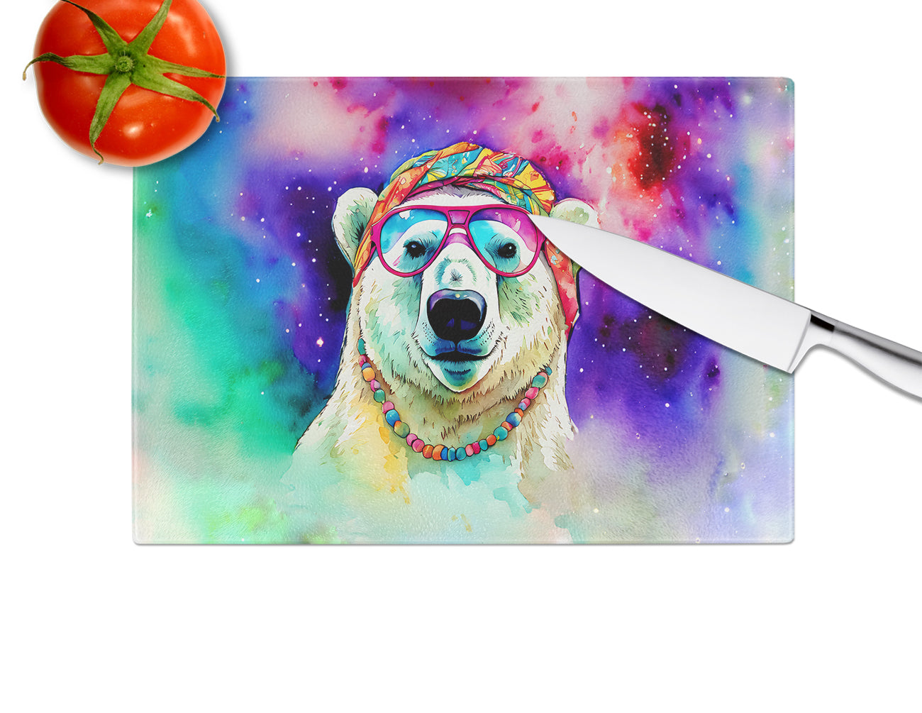 Hippie Animal Polar Bear Glass Cutting Board