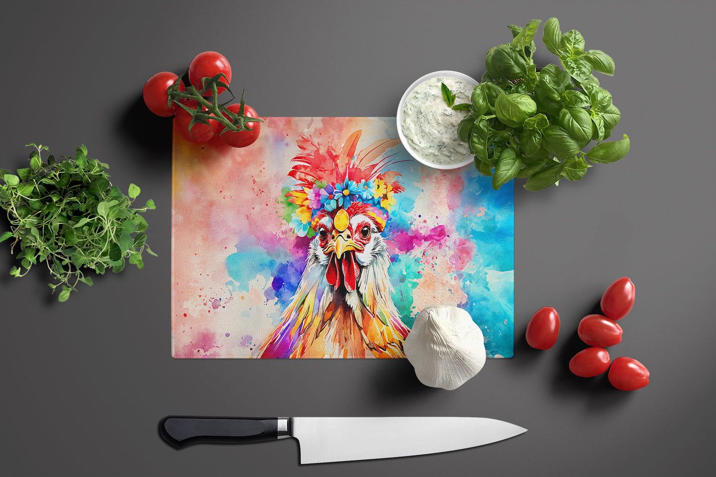 Hippie Animal Polish Poland Rooster Glass Cutting Board