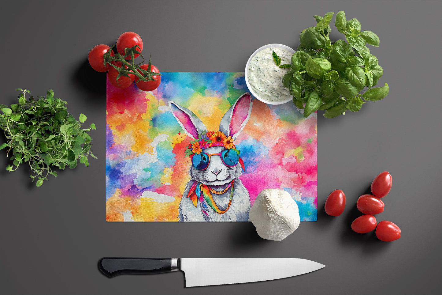 Hippie Animal Rabbit Glass Cutting Board