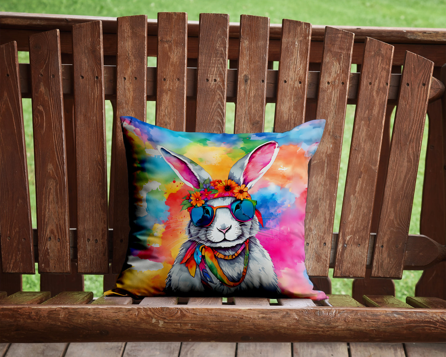 Hippie Animal Rabbit Throw Pillow