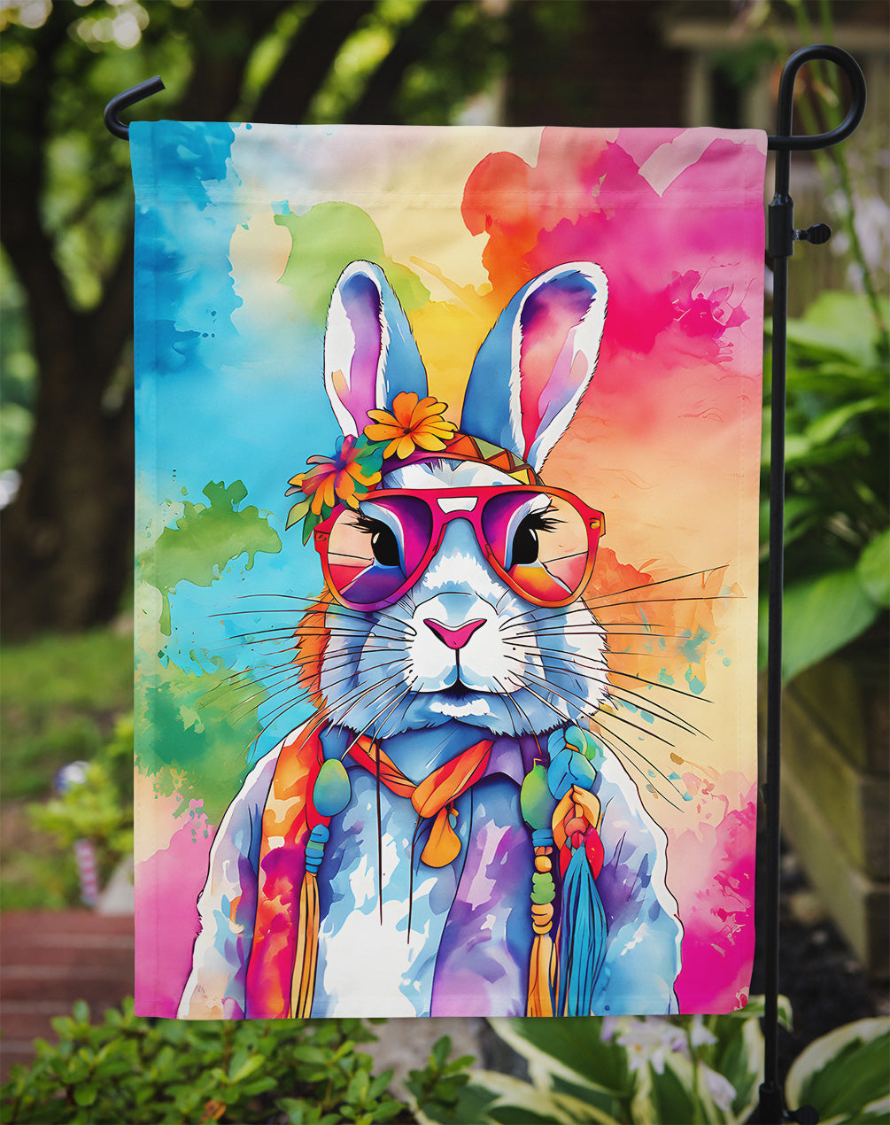 Hippie Animal Rabbit Garden Flag