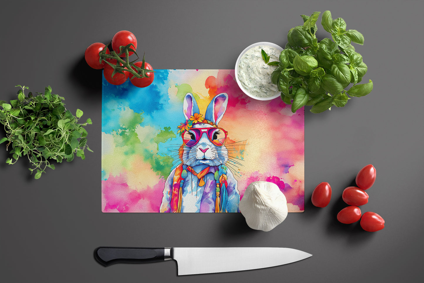 Hippie Animal Rabbit Glass Cutting Board