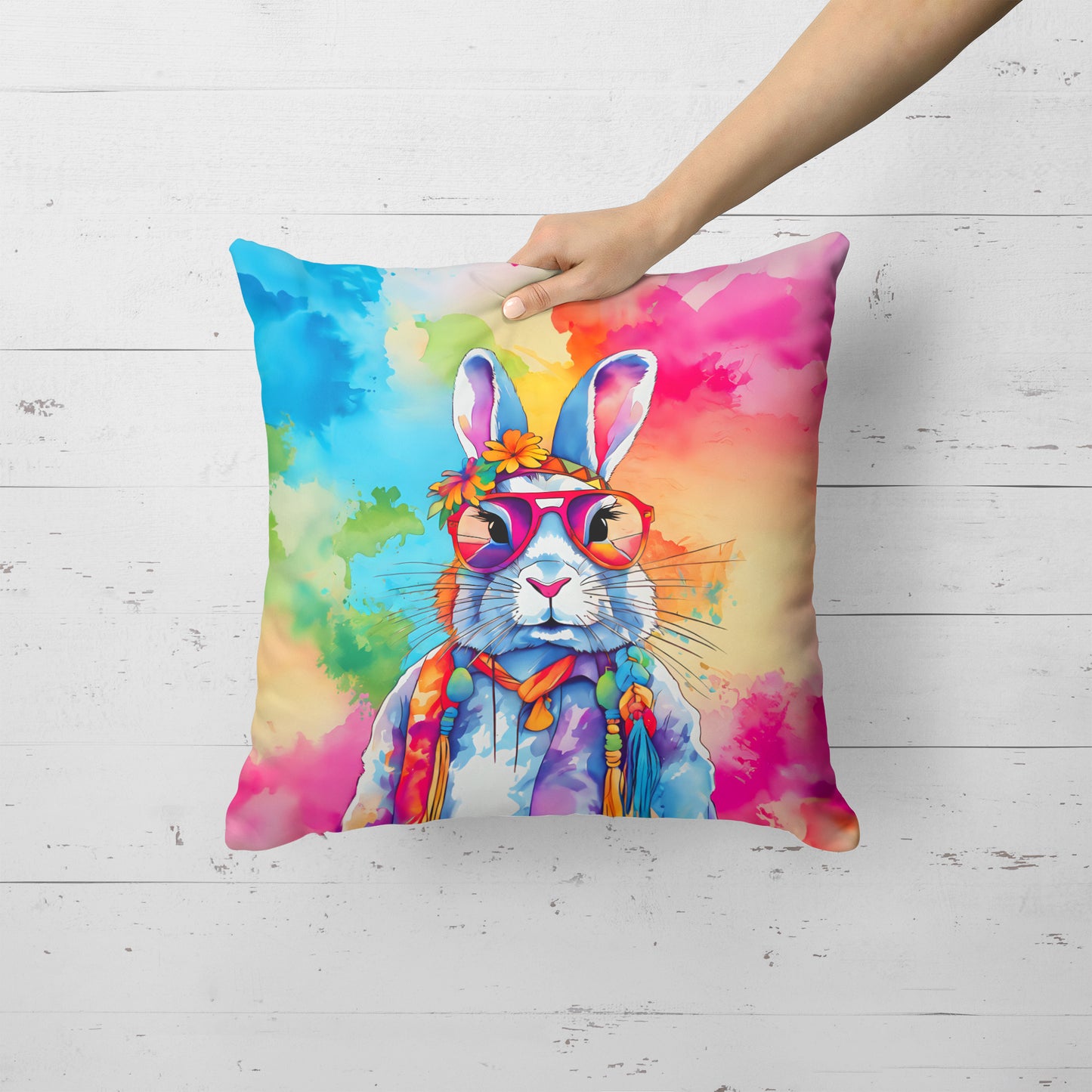 Hippie Animal Rabbit Throw Pillow