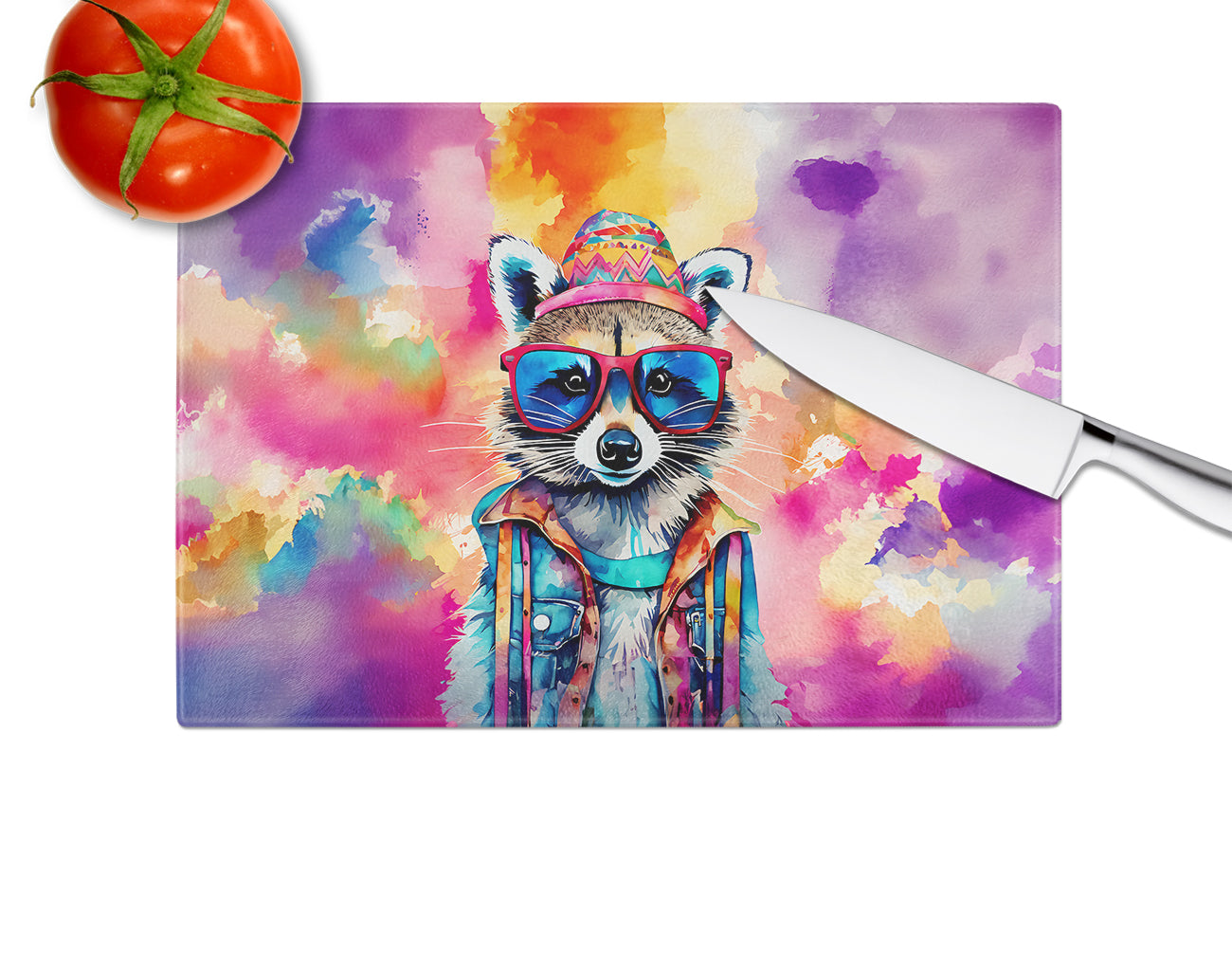 Hippie Animal Raccoon Glass Cutting Board